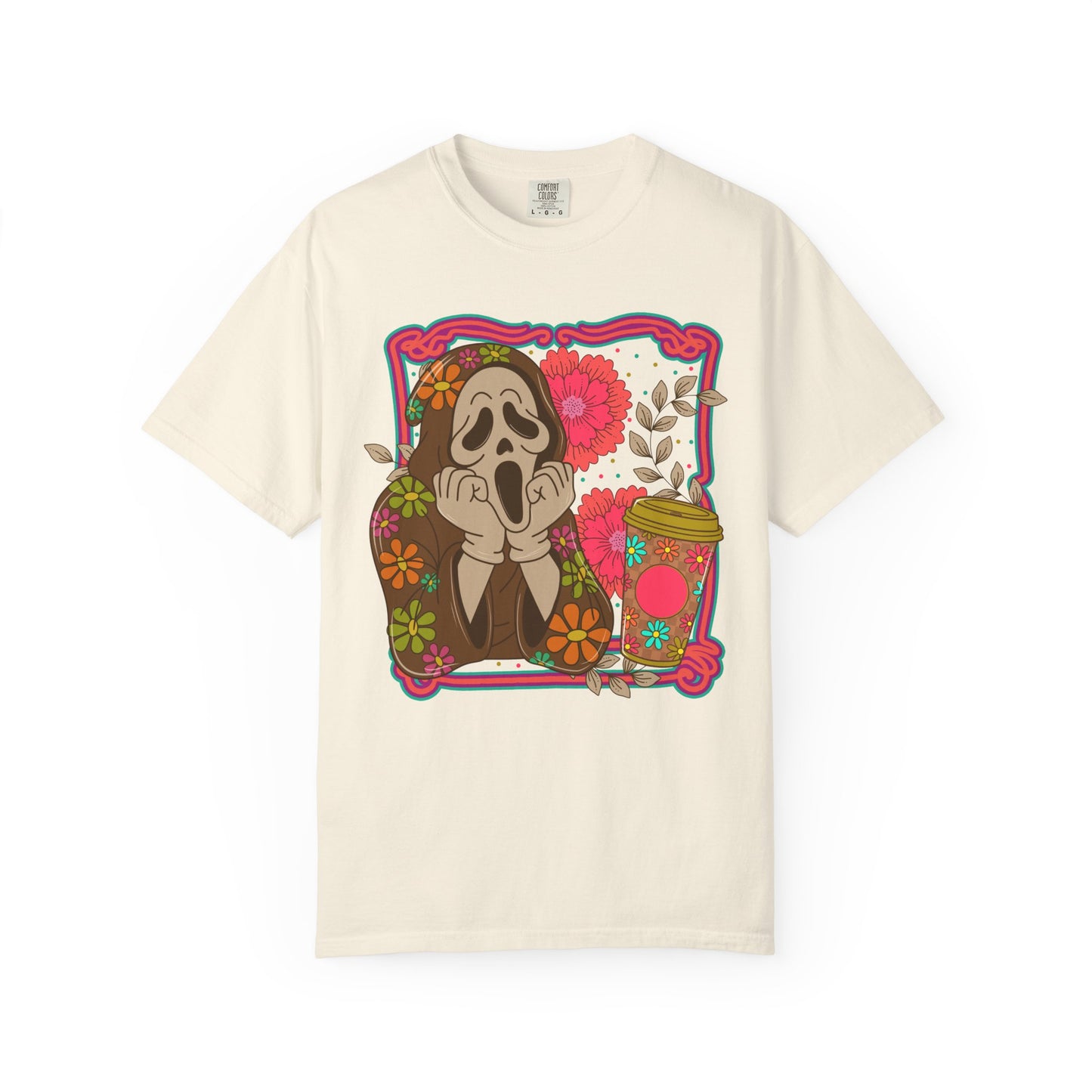 Screaming Floral Coffee T-Shirt — Retro Ghostface Graphic Tee