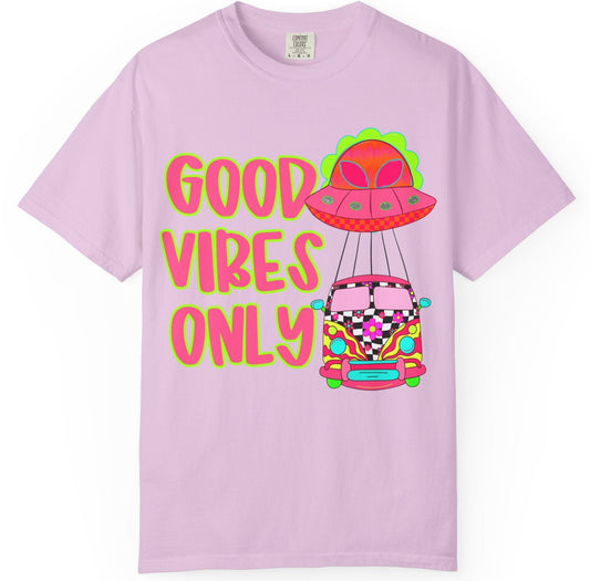 Good Vibes Only T-Shirt — Retro Psychedelic UFO Van Graphic Tee