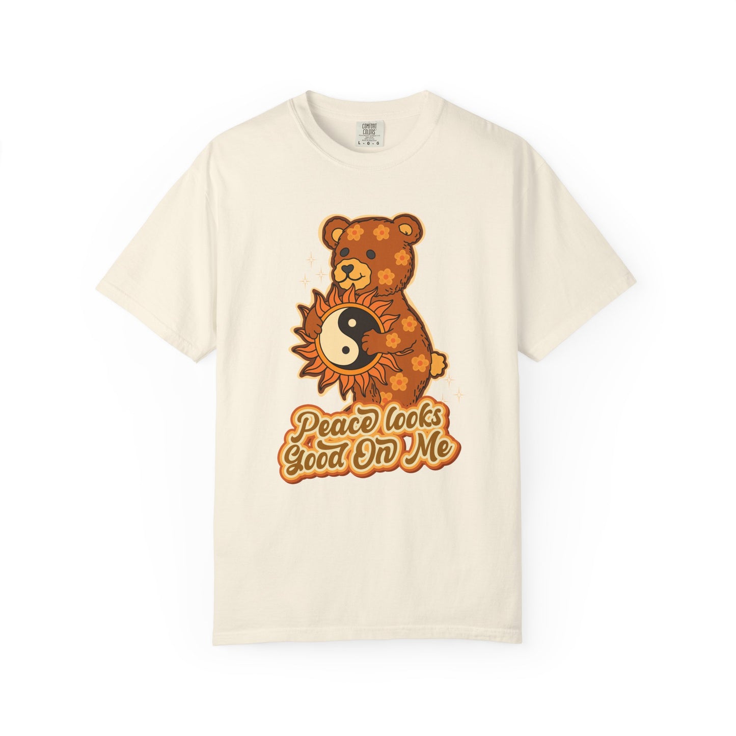 Peace Looks Good On Me T-Shirt — Retro Teddy Bear Yin Yang Tee