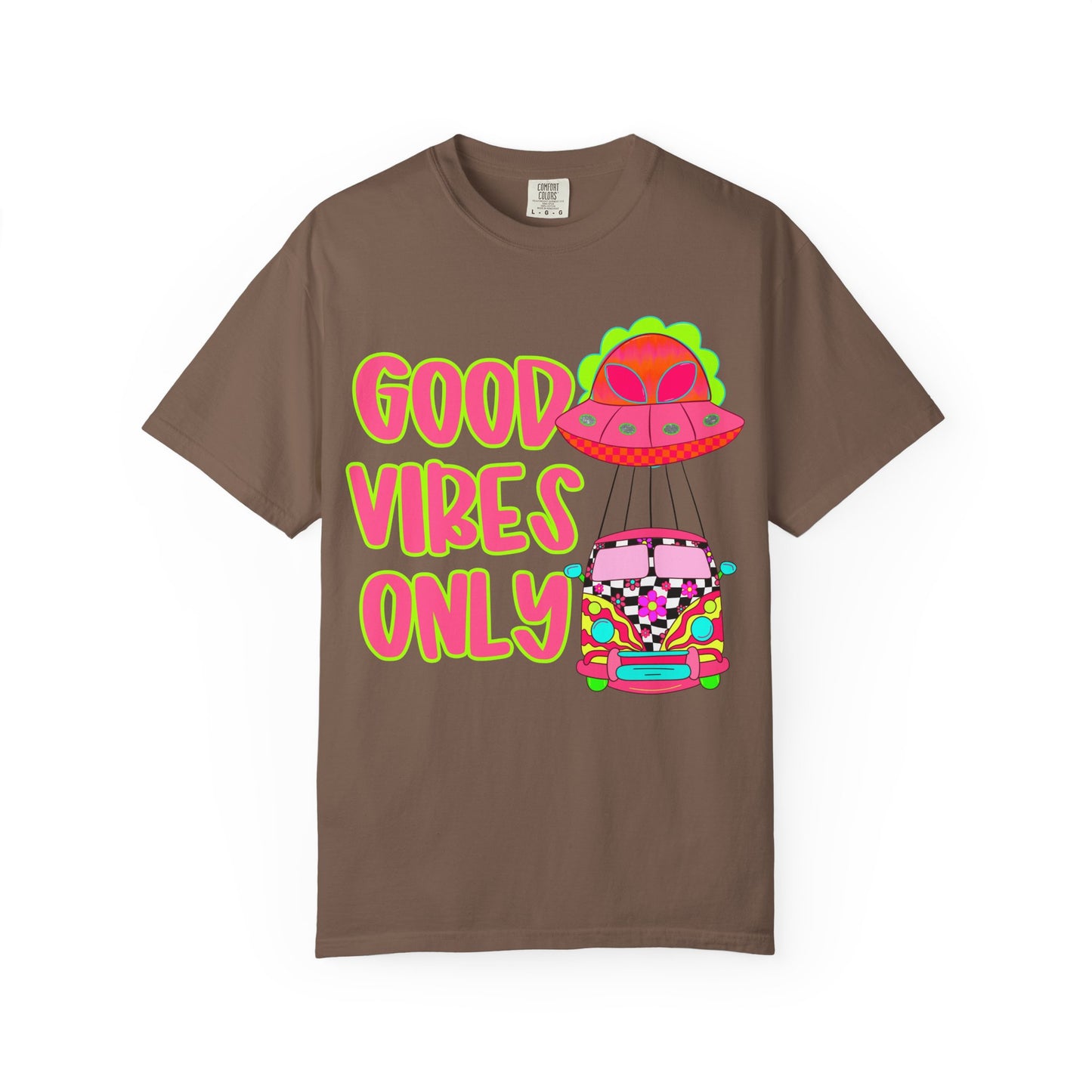 Good Vibes Only T-Shirt — Retro Psychedelic UFO Van Graphic Tee