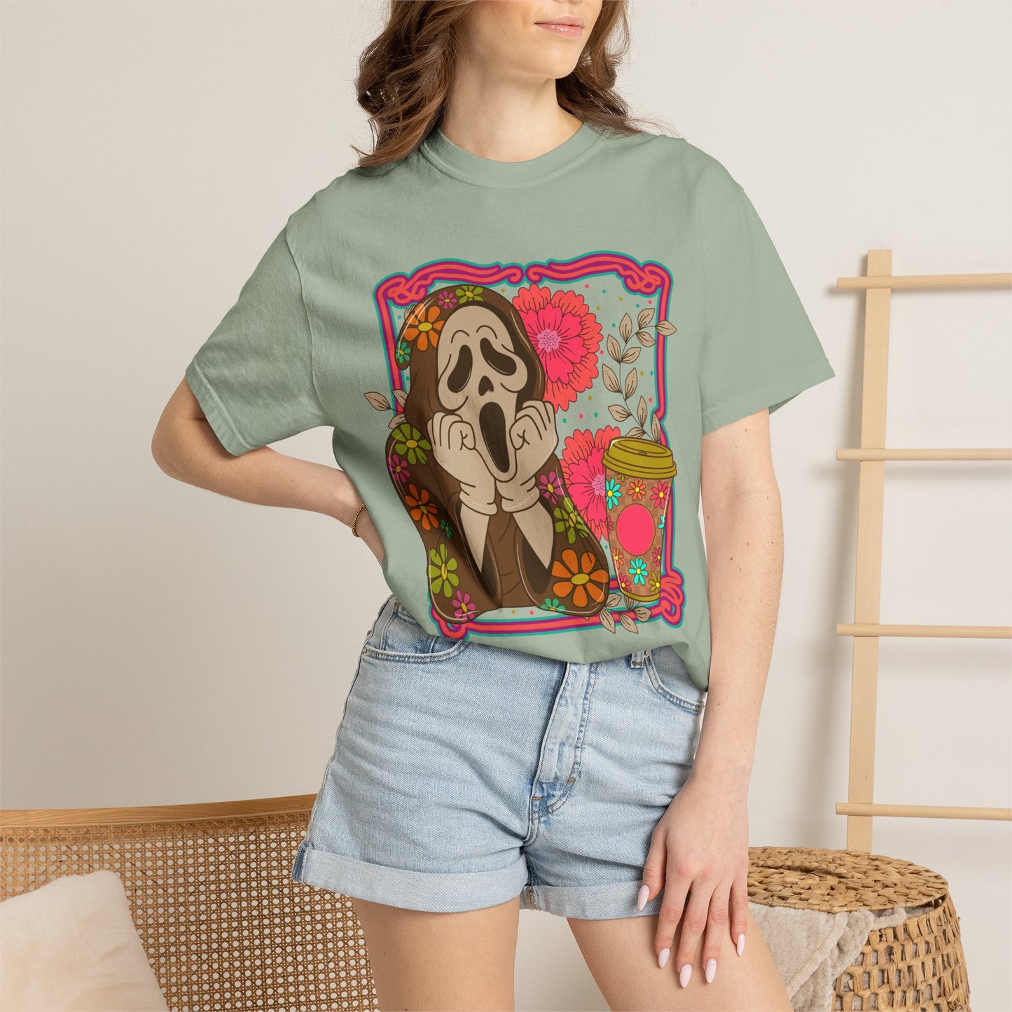 Screaming Floral Coffee T-Shirt — Retro Ghostface Graphic Tee