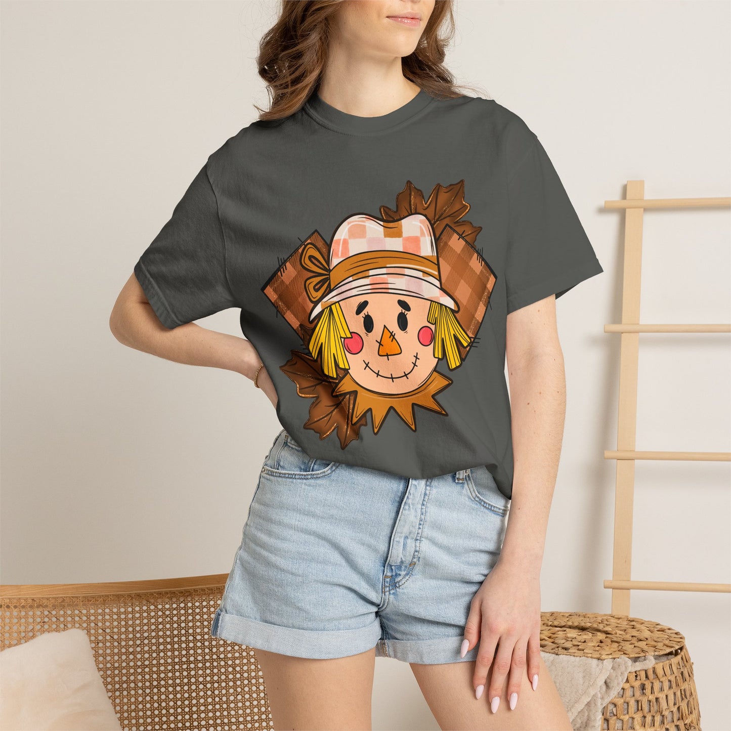 Scarecrow Smiles T‑Shirt — Cute Autumn Harvest Graphic Tee