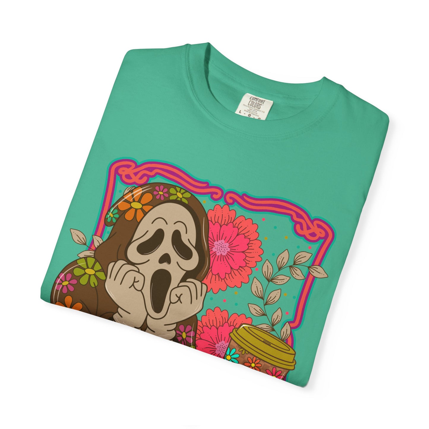 Screaming Floral Coffee T-Shirt — Retro Ghostface Graphic Tee