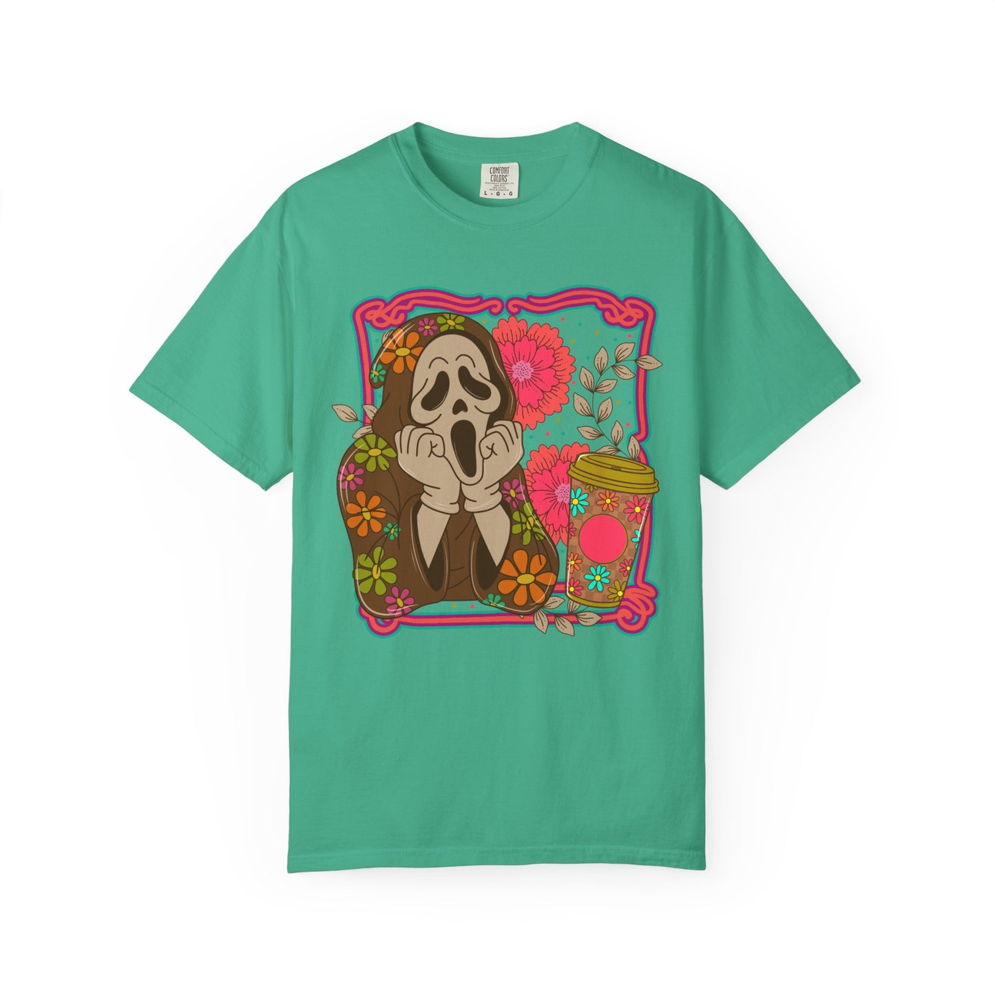 Screaming Floral Coffee T-Shirt — Retro Ghostface Graphic Tee