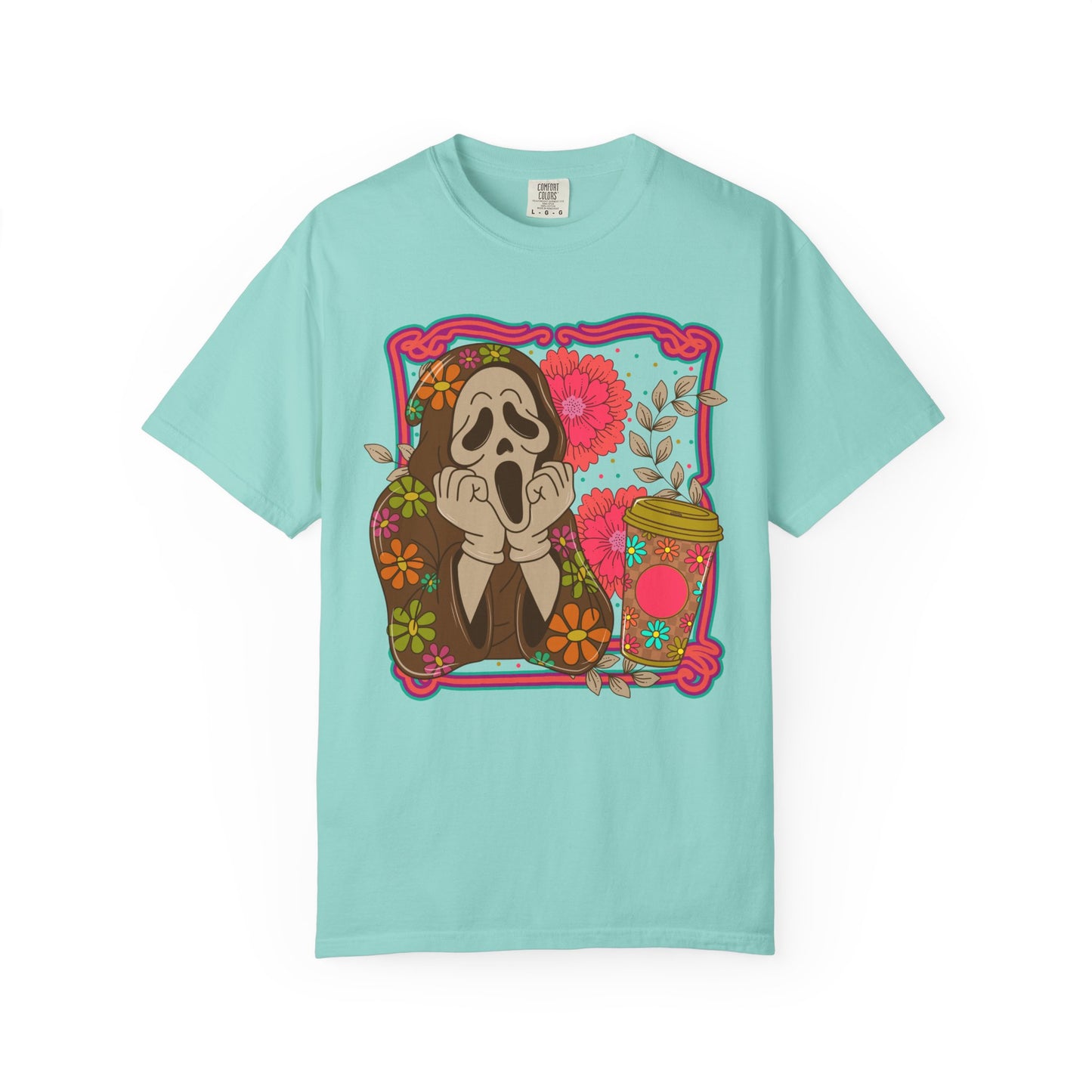 Screaming Floral Coffee T-Shirt — Retro Ghostface Graphic Tee