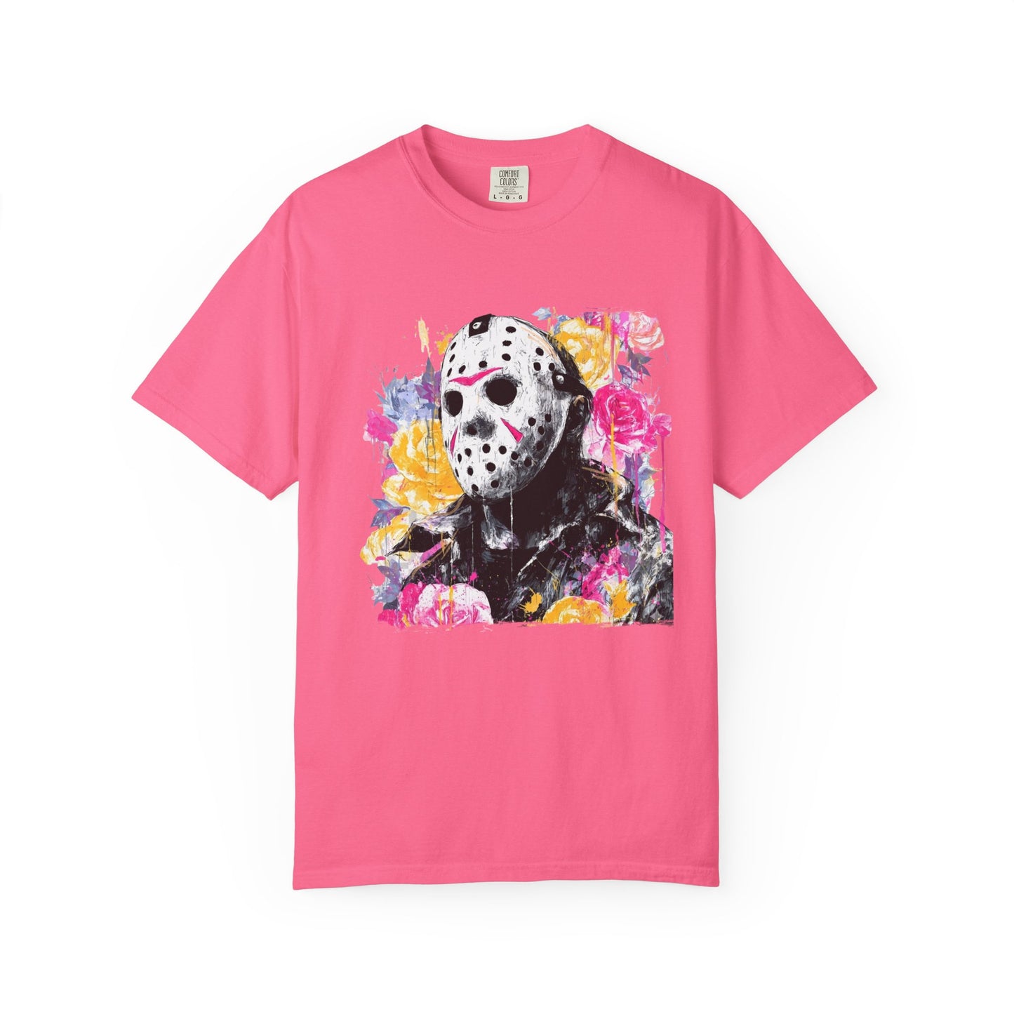 Hockey Mask Horror Portrait T‑Shirt — Floral Jason Graphic Tee