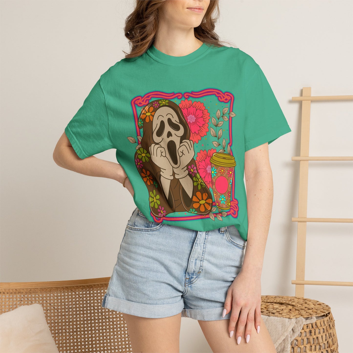 Screaming Floral Coffee T-Shirt — Retro Ghostface Graphic Tee
