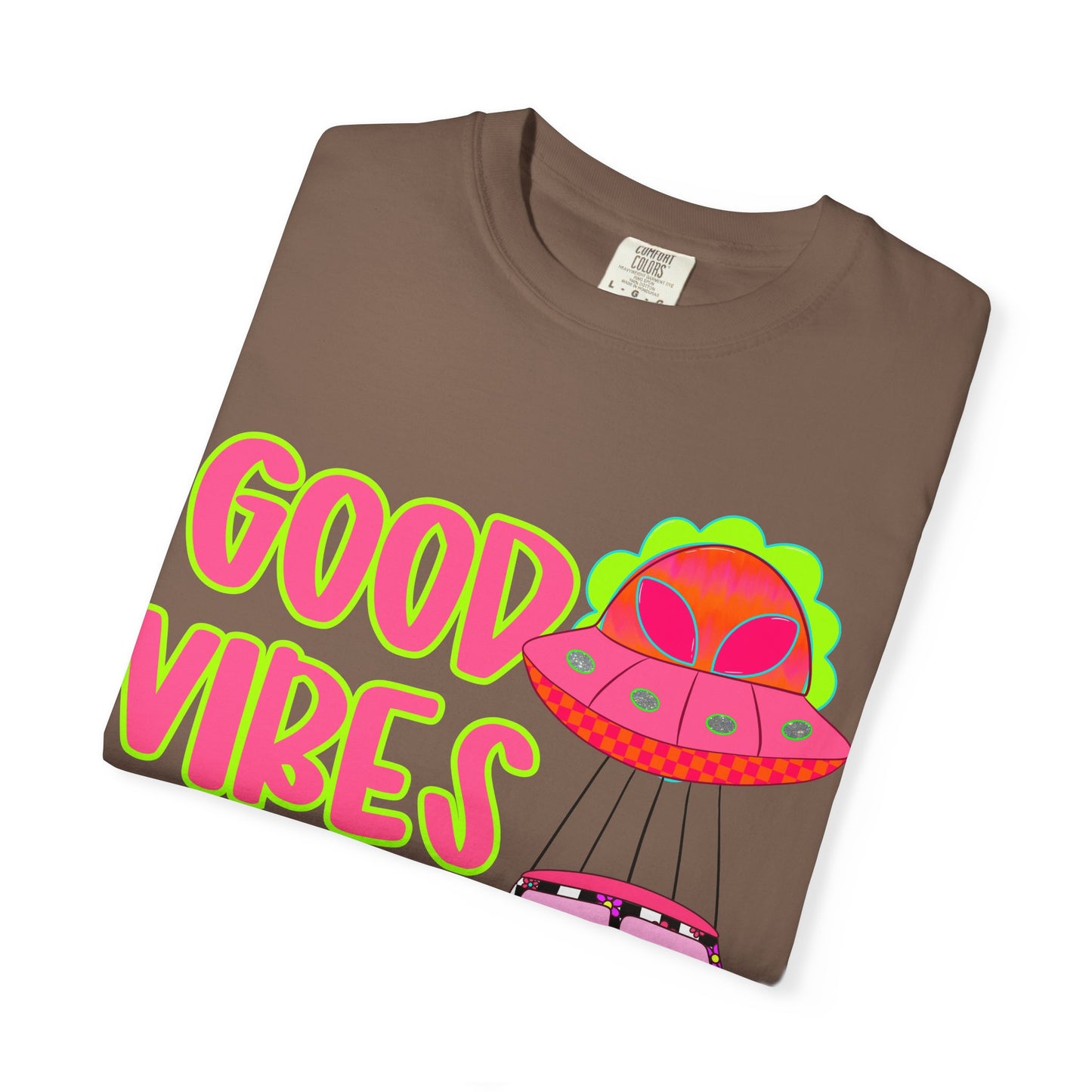 Good Vibes Only T-Shirt — Retro Psychedelic UFO Van Graphic Tee