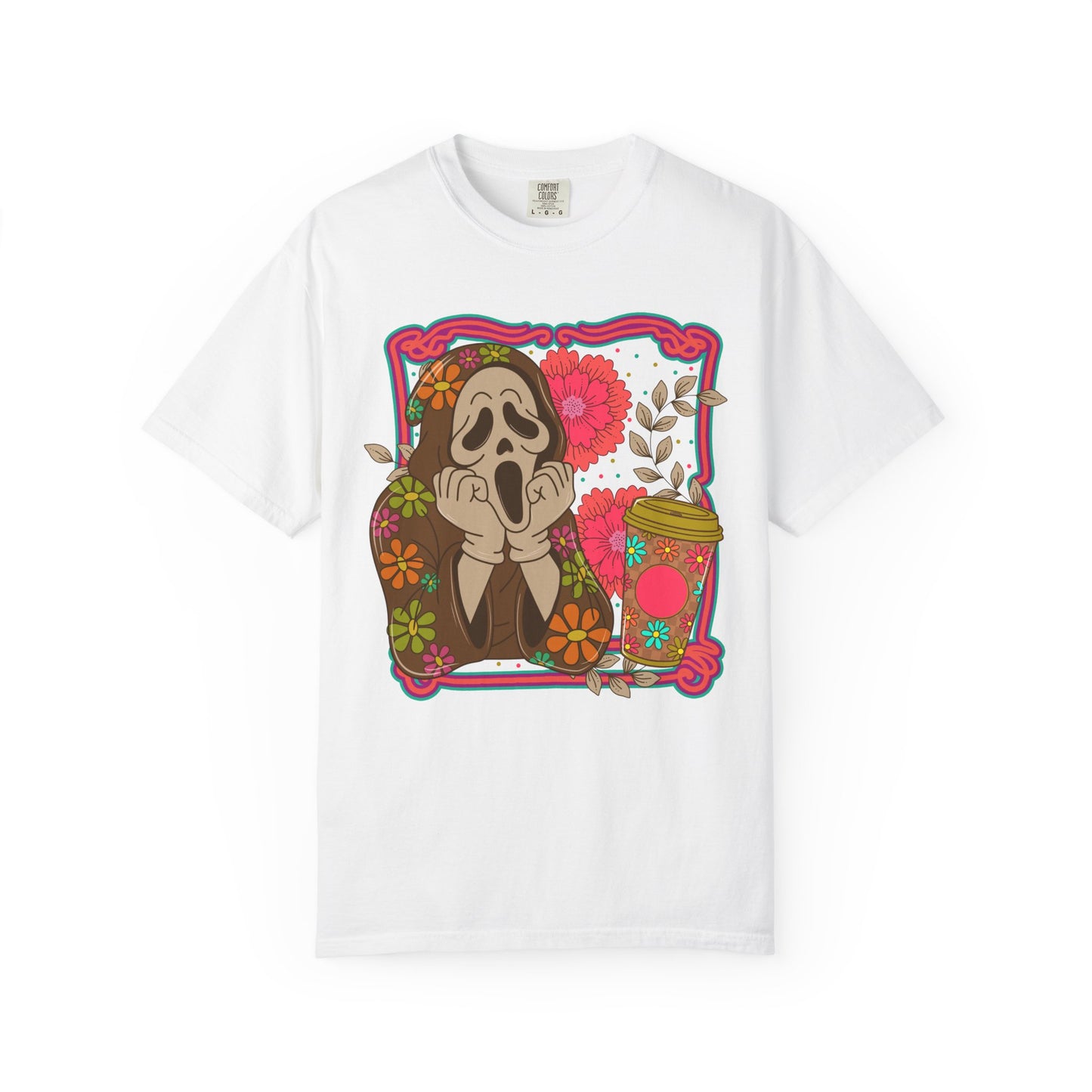 Screaming Floral Coffee T-Shirt — Retro Ghostface Graphic Tee