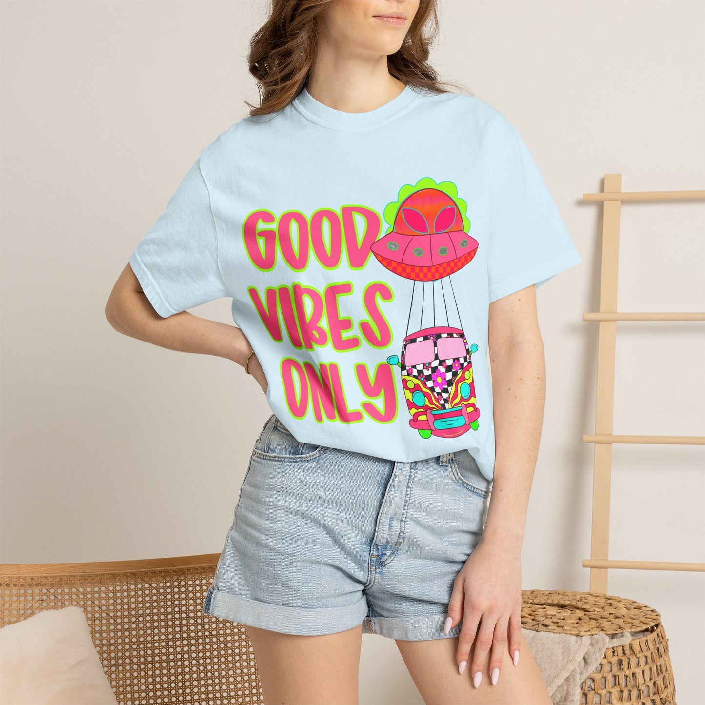 Good Vibes Only T-Shirt — Retro Psychedelic UFO Van Graphic Tee