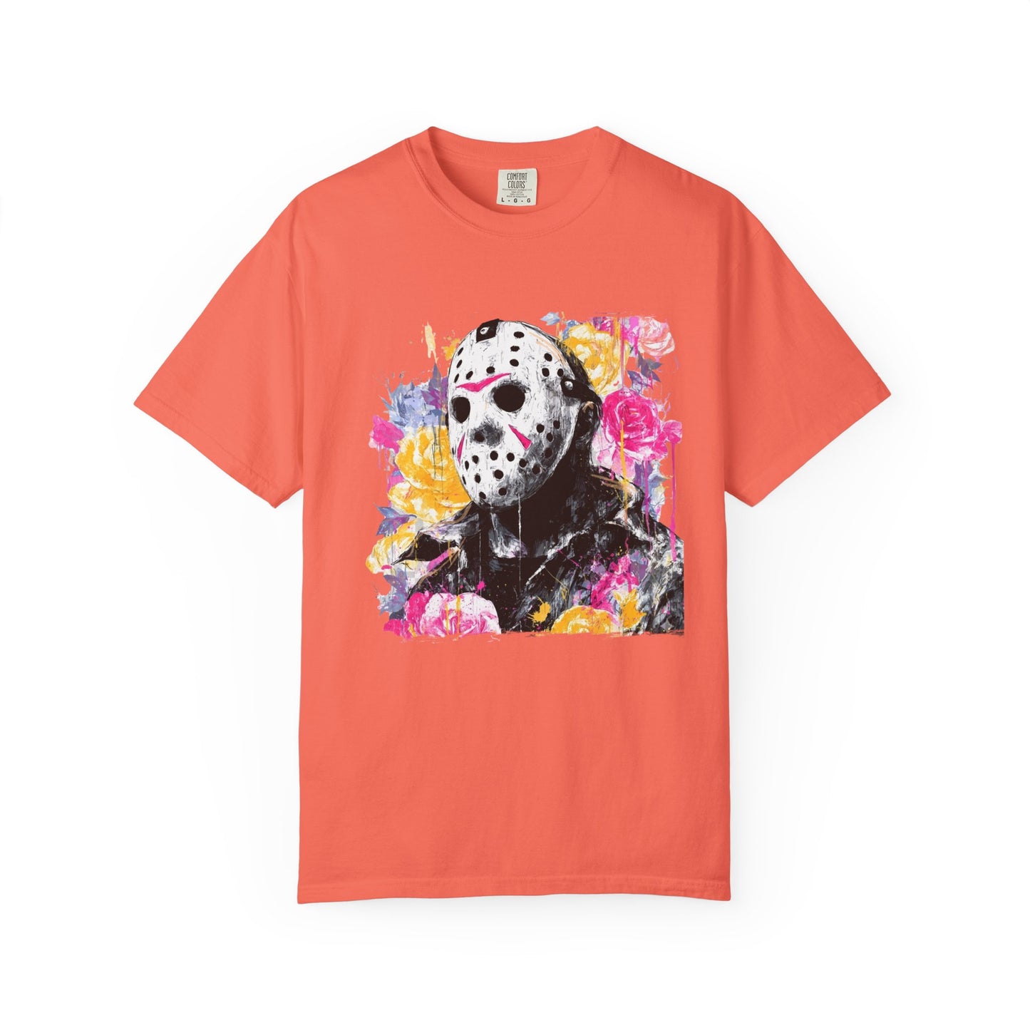 Hockey Mask Horror Portrait T‑Shirt — Floral Jason Graphic Tee