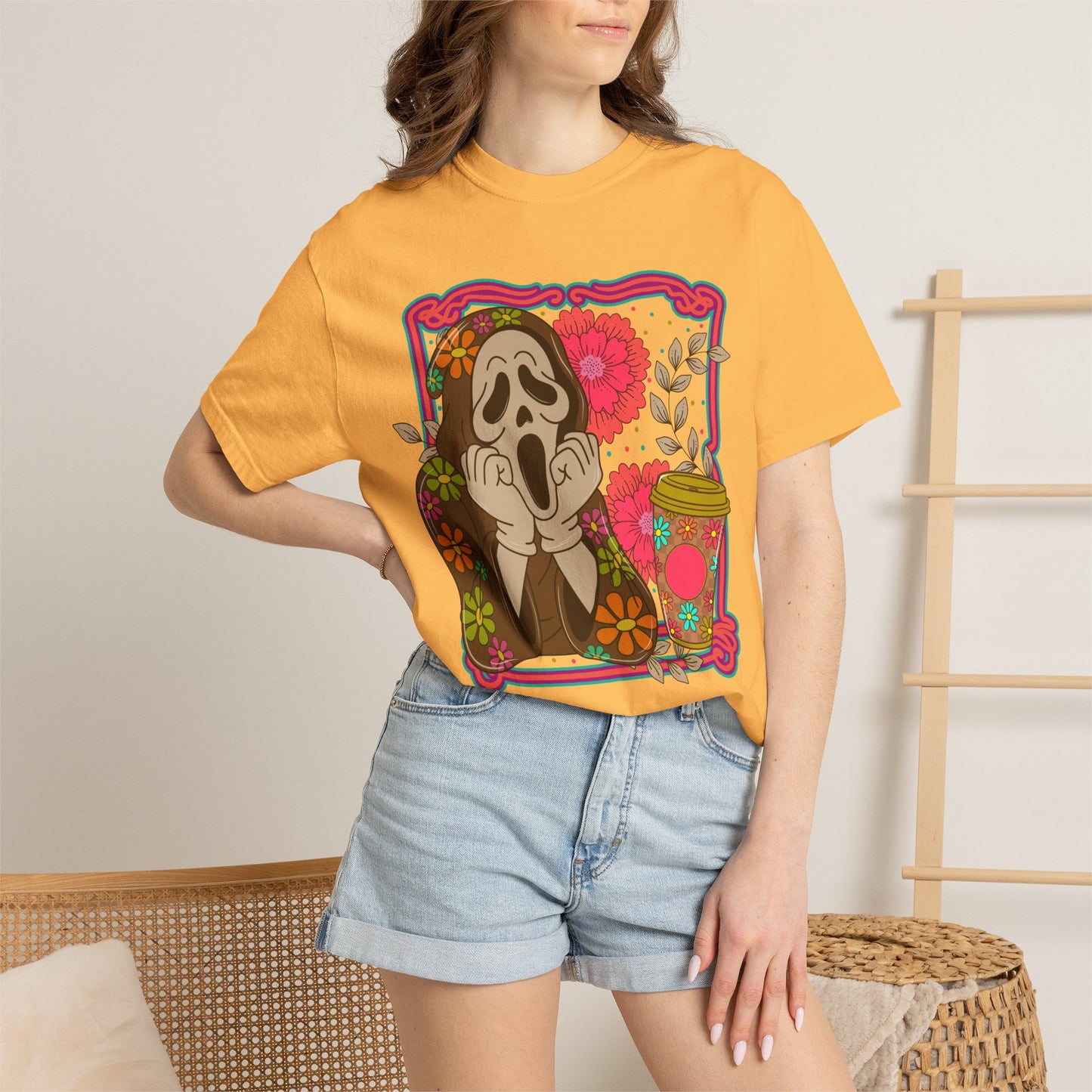 Screaming Floral Coffee T-Shirt — Retro Ghostface Graphic Tee
