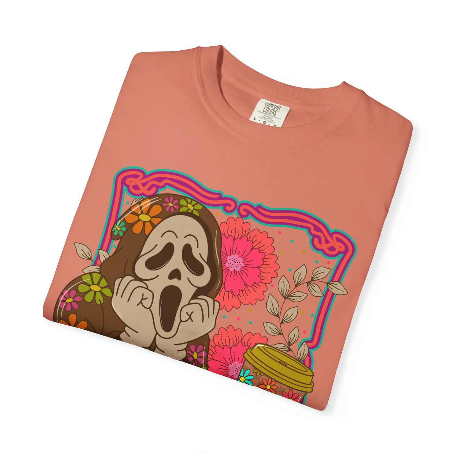 Screaming Floral Coffee T-Shirt — Retro Ghostface Graphic Tee