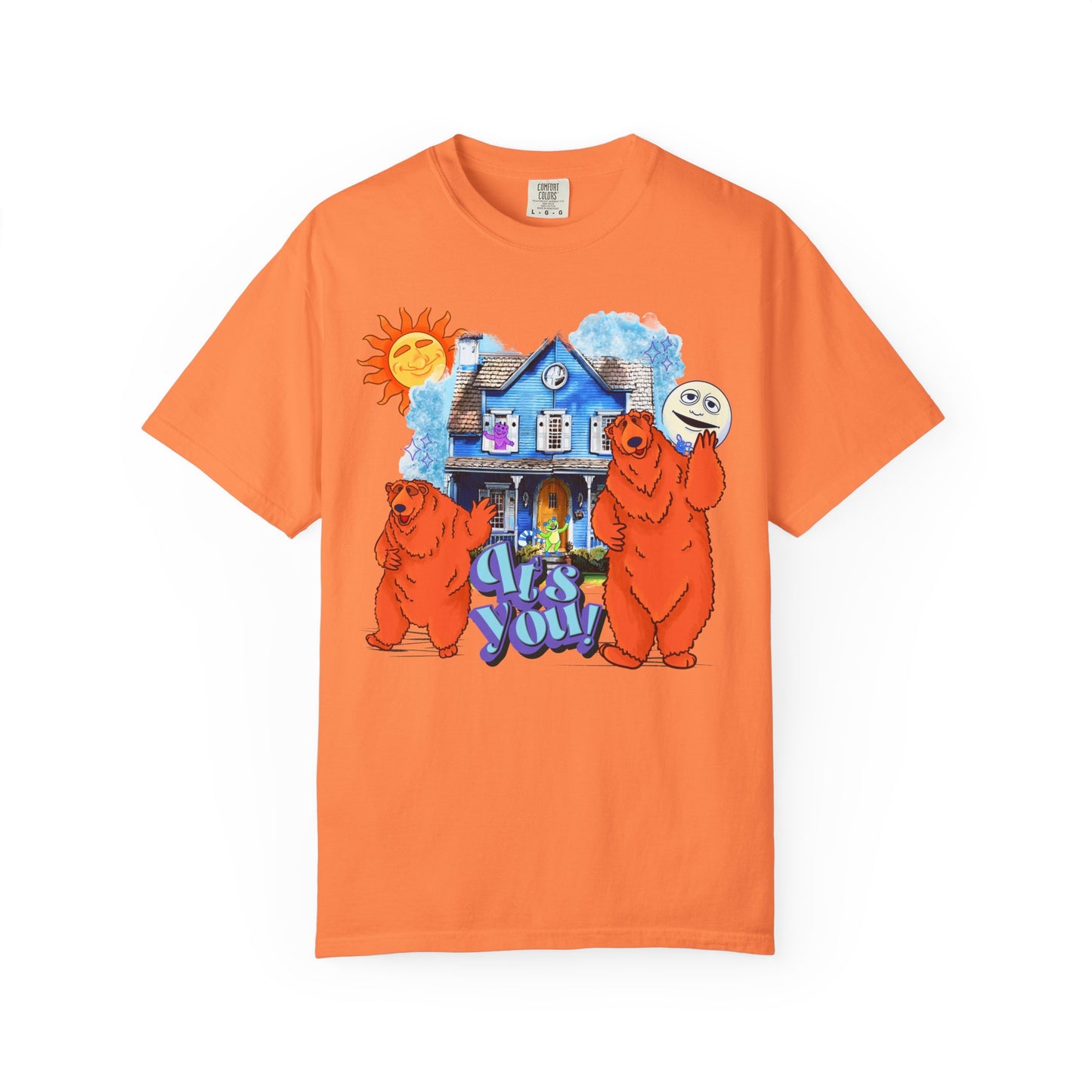 Bear House Graphic T-Shirt — "Call You" Retro Cartoon Design