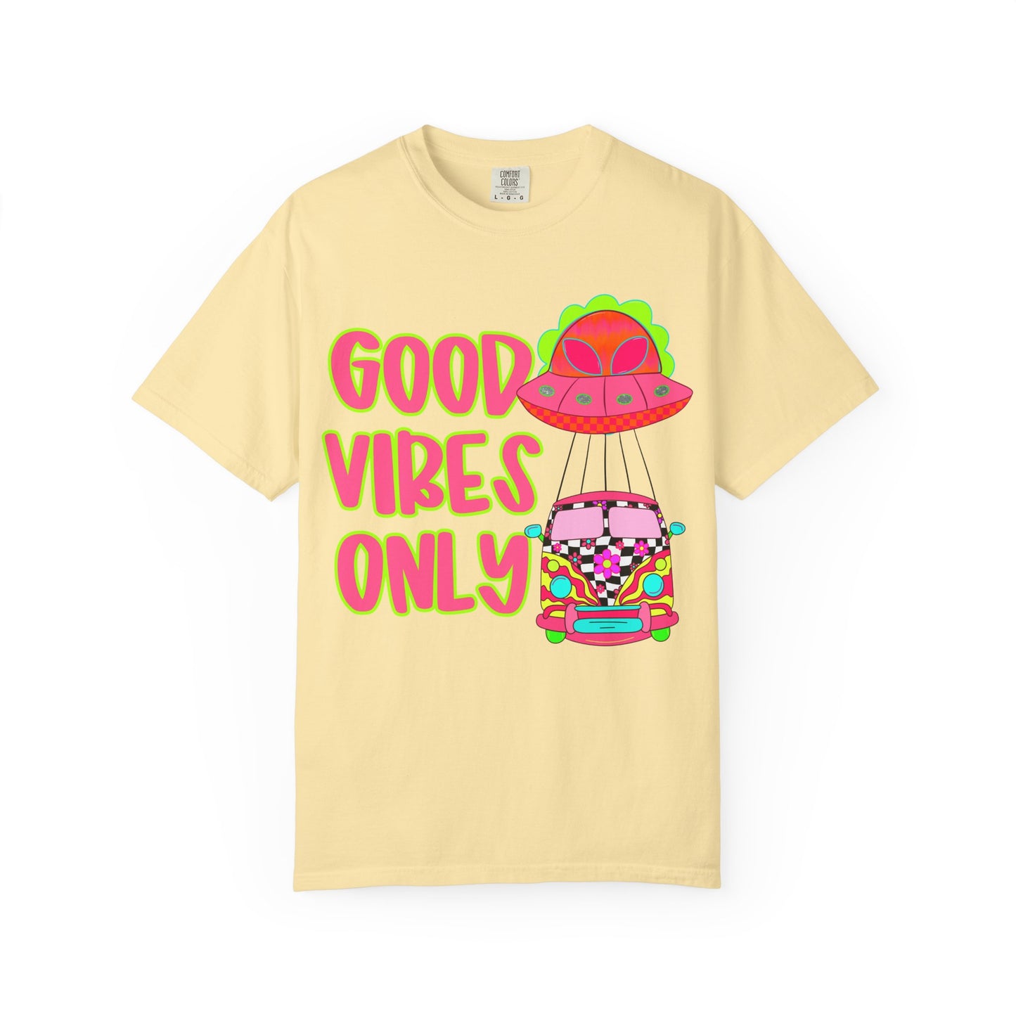Good Vibes Only T-Shirt — Retro Psychedelic UFO Van Graphic Tee