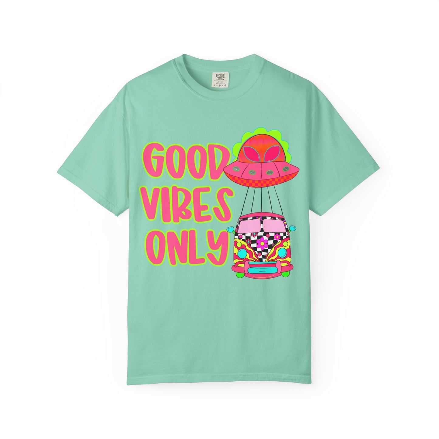Good Vibes Only T-Shirt — Retro Psychedelic UFO Van Graphic Tee