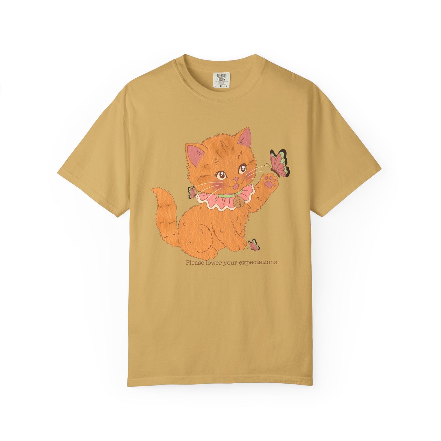 Cute Orange Kitten T-Shirt — 'Please lower your expectations' Graphic Tee
