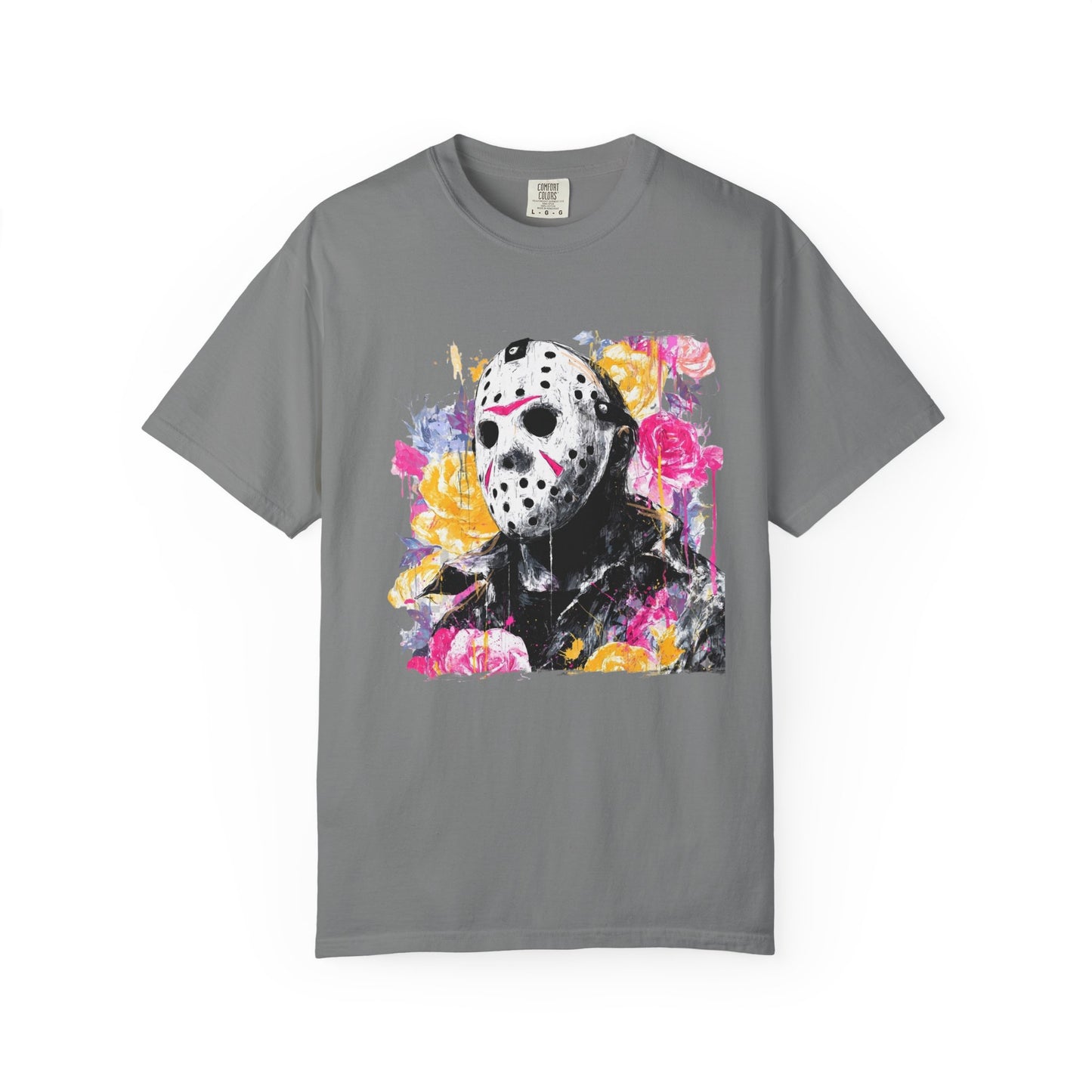 Hockey Mask Horror Portrait T‑Shirt — Floral Jason Graphic Tee