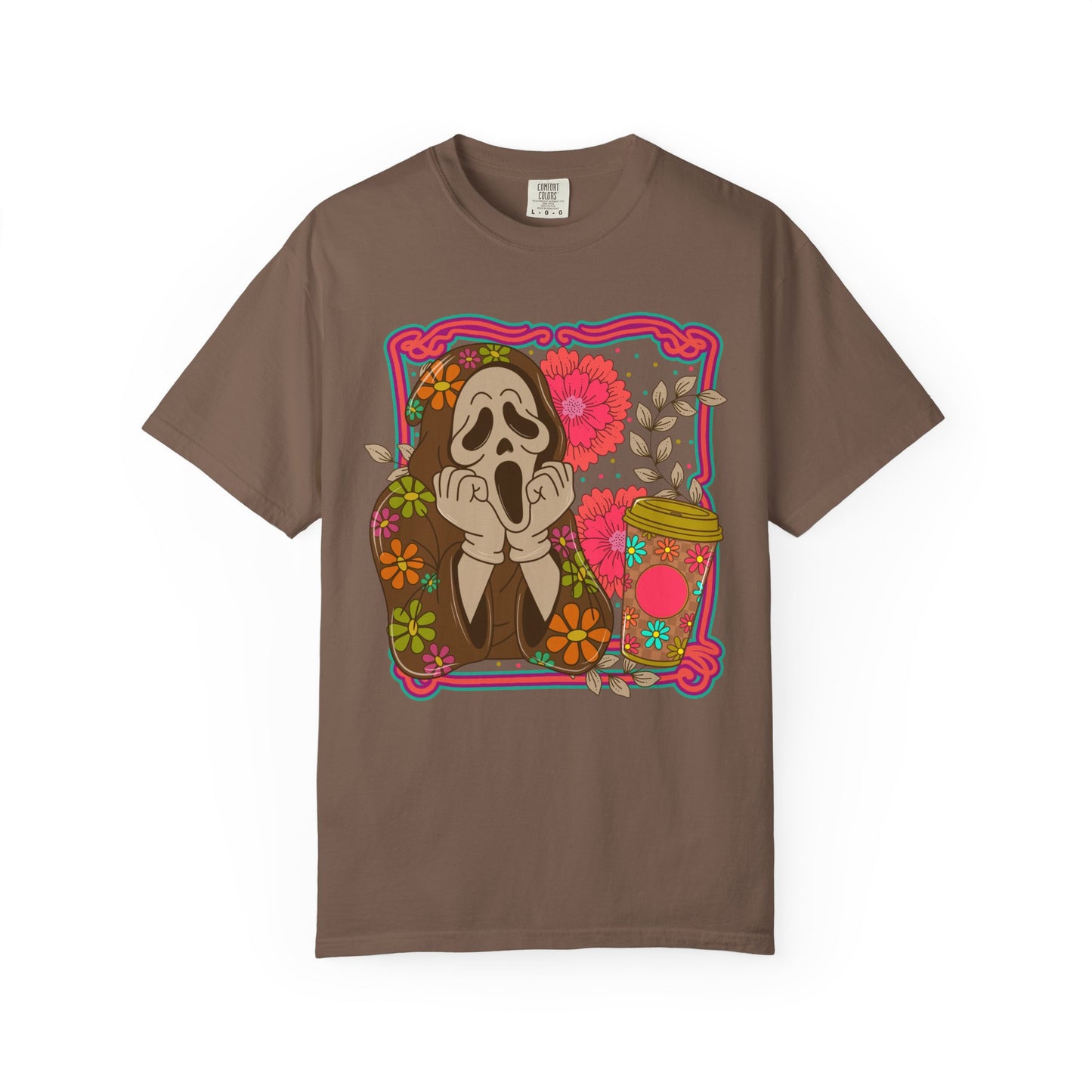 Screaming Floral Coffee T-Shirt — Retro Ghostface Graphic Tee