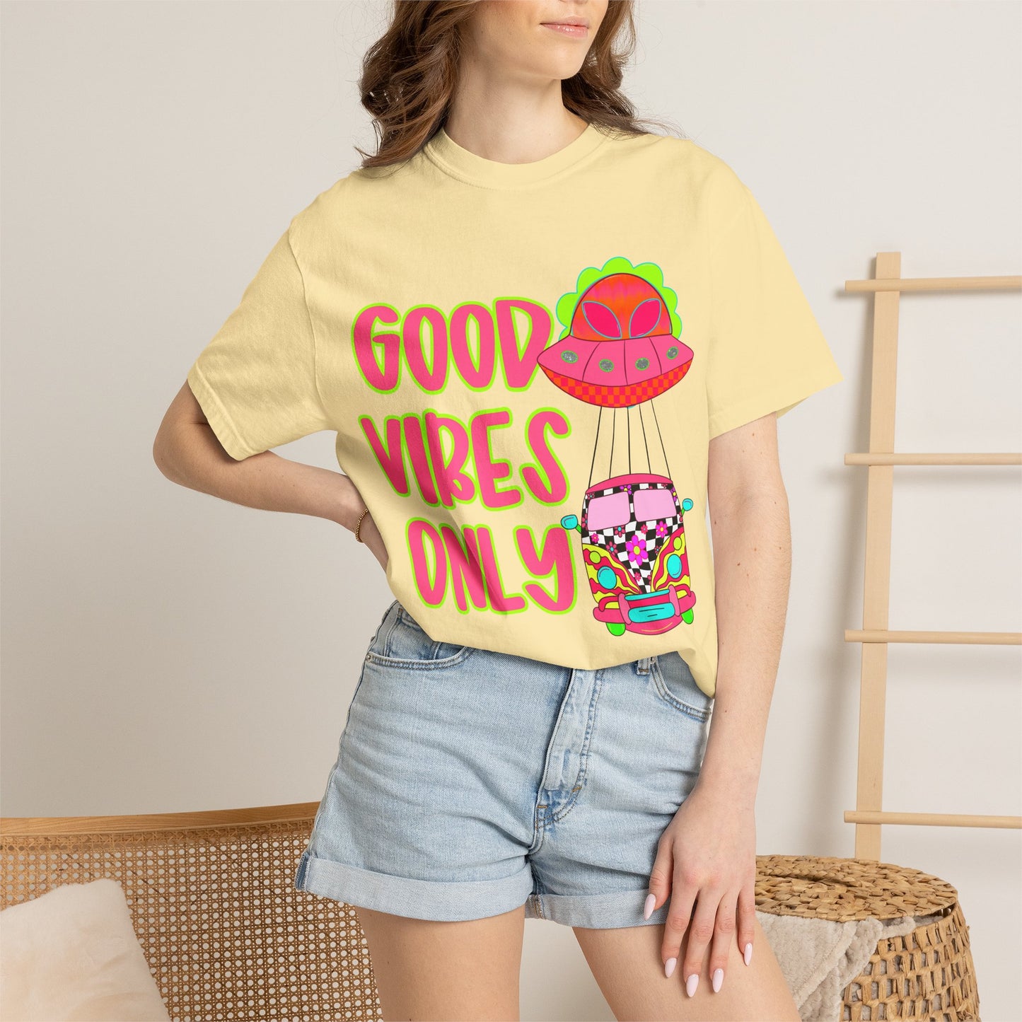Good Vibes Only T-Shirt — Retro Psychedelic UFO Van Graphic Tee