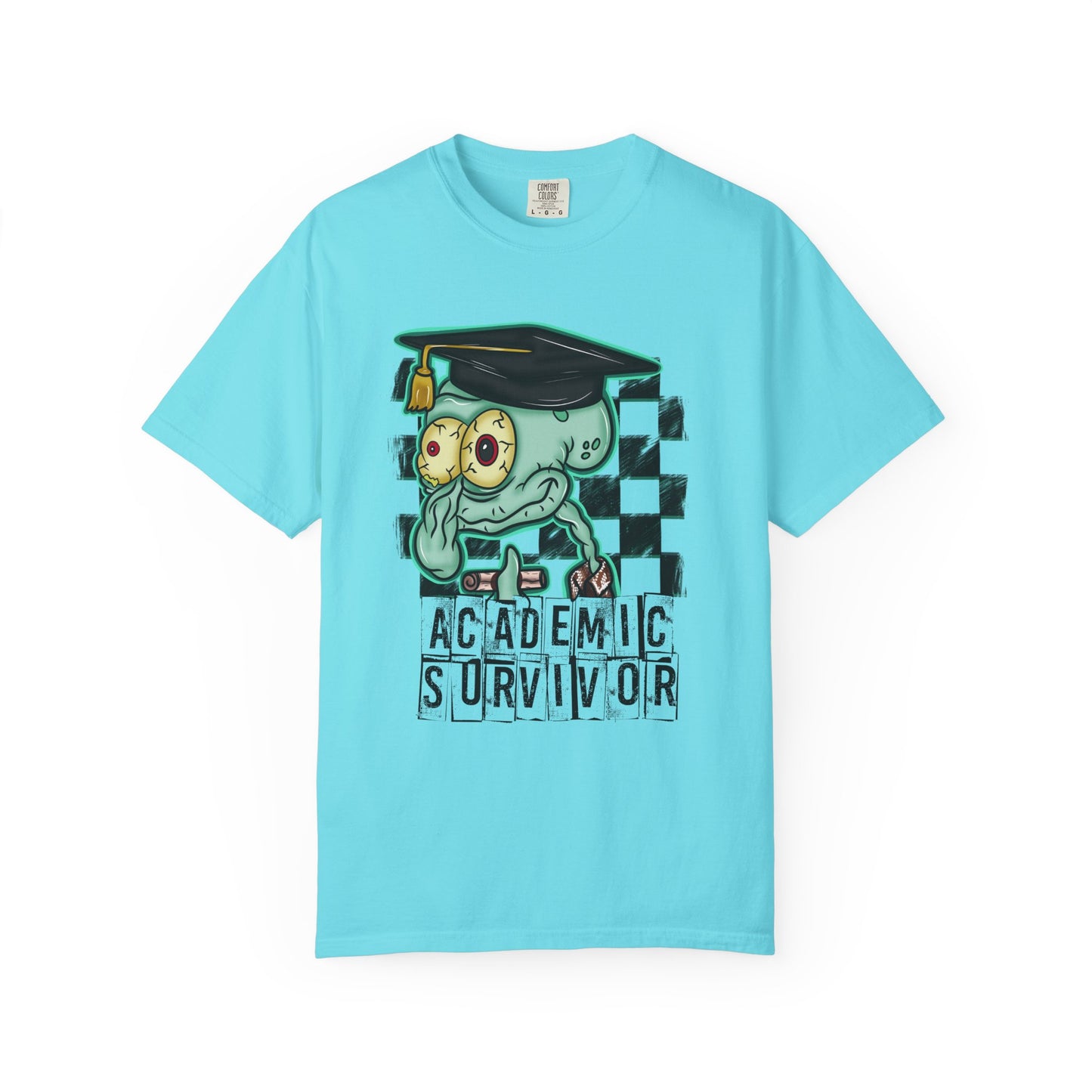 Academic Survivor T‑Shirt — Funny Graduation Squid with Cap