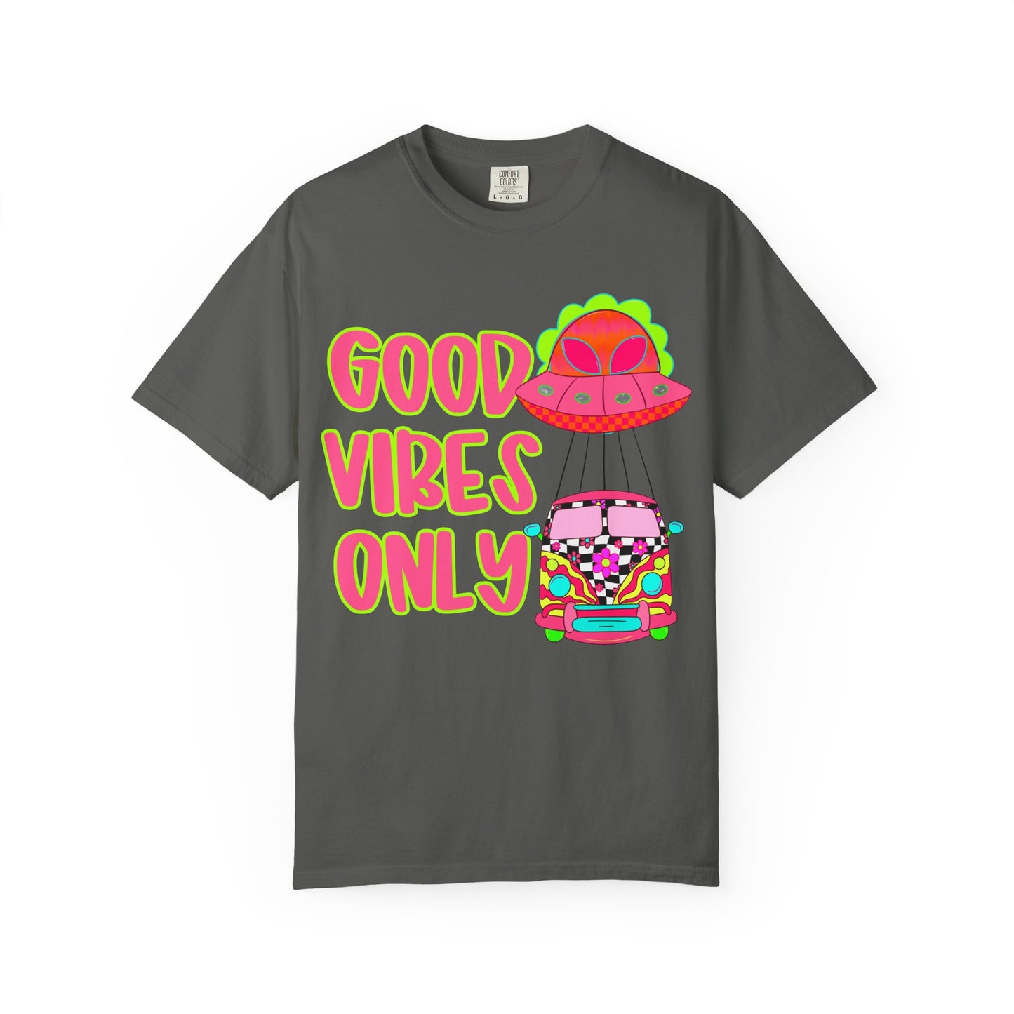 Good Vibes Only T-Shirt — Retro Psychedelic UFO Van Graphic Tee