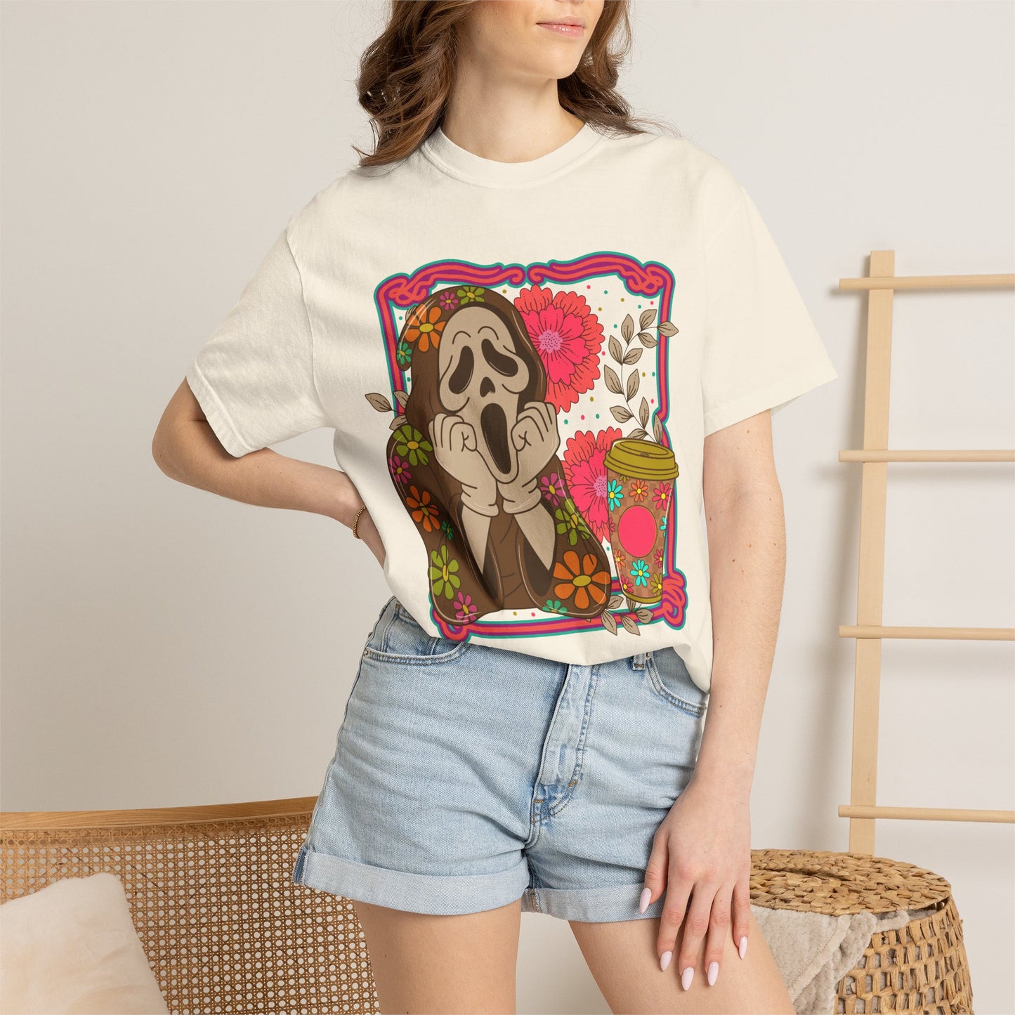 Screaming Floral Coffee T-Shirt — Retro Ghostface Graphic Tee
