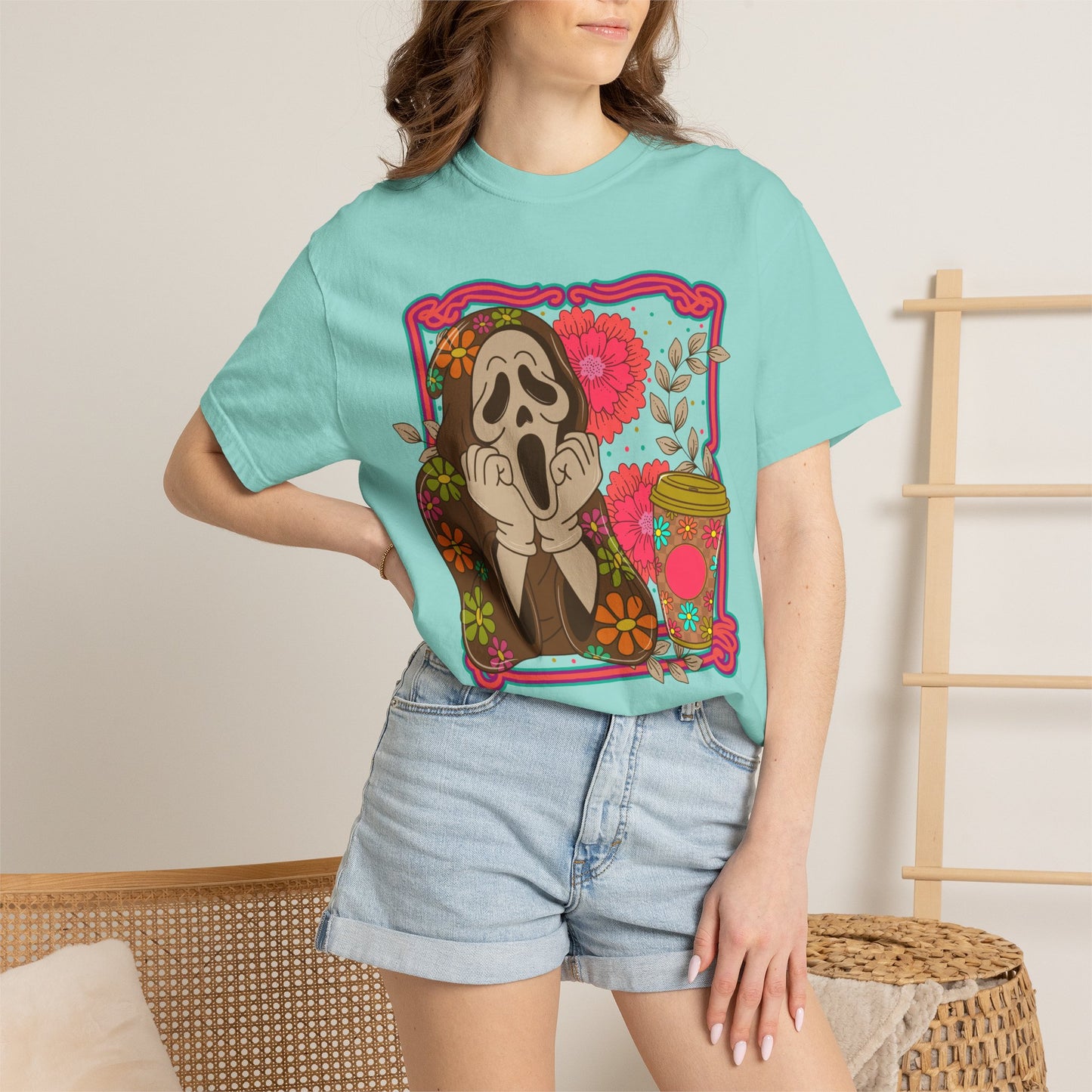 Screaming Floral Coffee T-Shirt — Retro Ghostface Graphic Tee