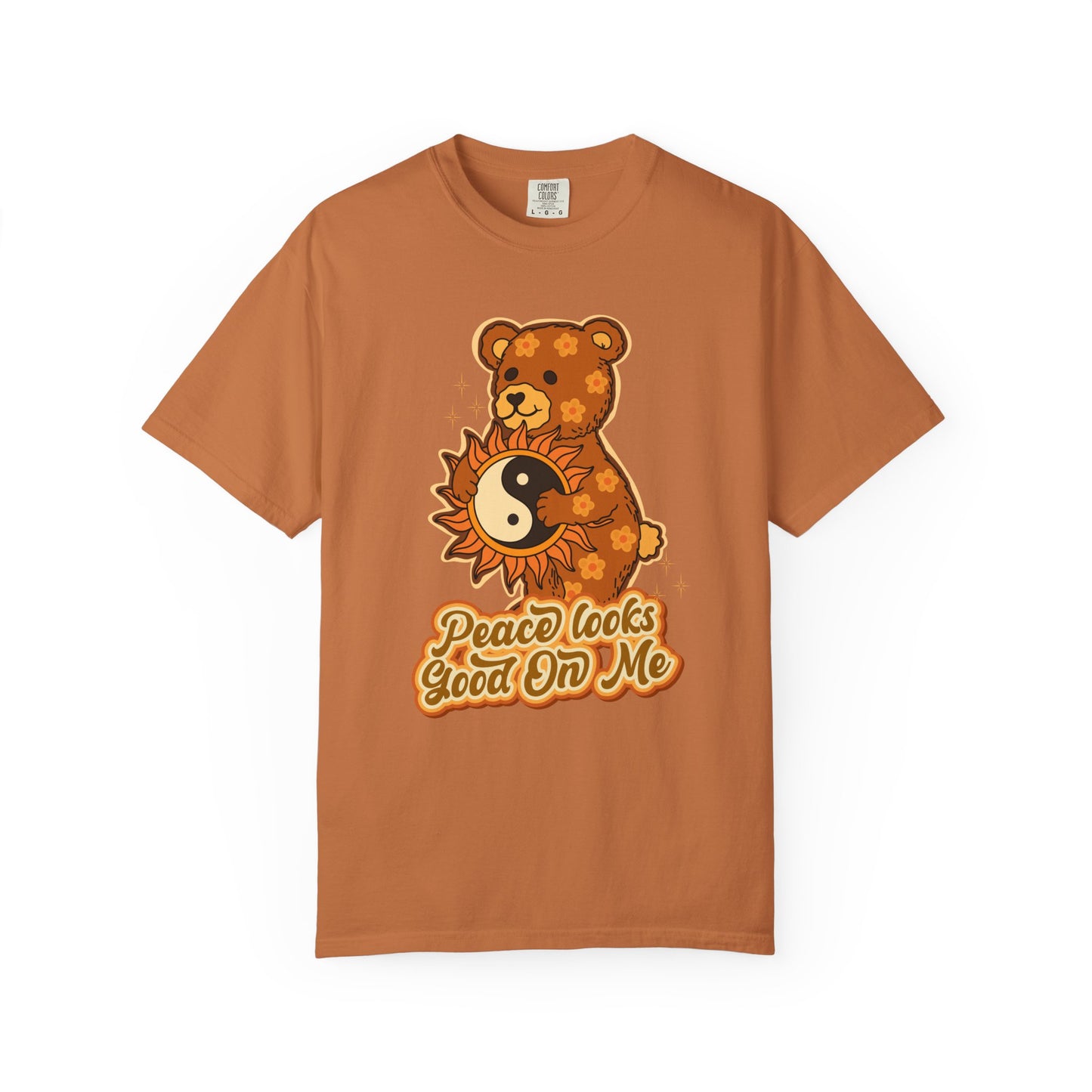 Peace Looks Good On Me T-Shirt — Retro Teddy Bear Yin Yang Tee