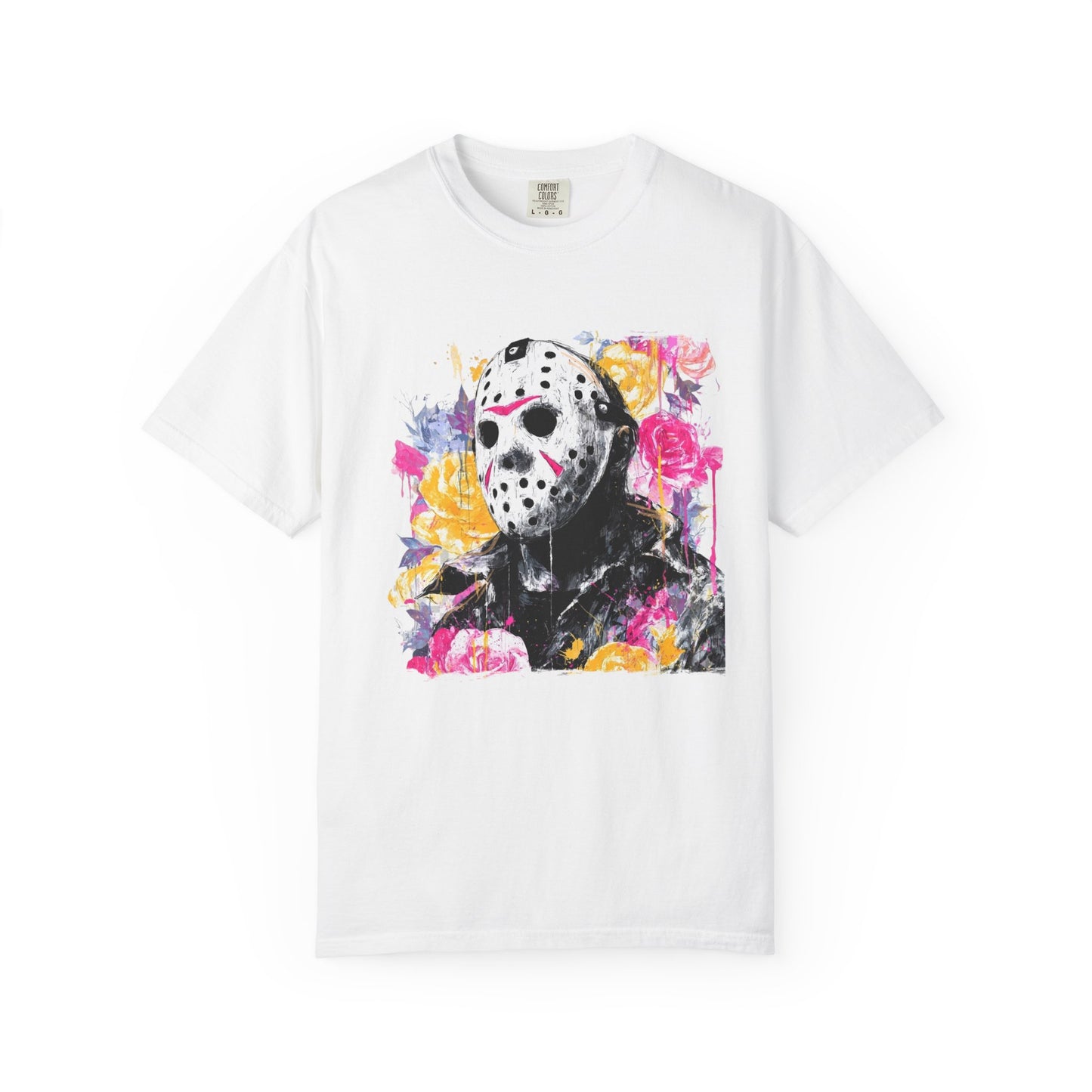 Hockey Mask Horror Portrait T‑Shirt — Floral Jason Graphic Tee
