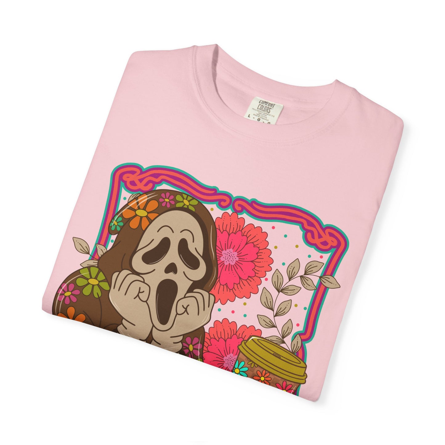 Screaming Floral Coffee T-Shirt — Retro Ghostface Graphic Tee