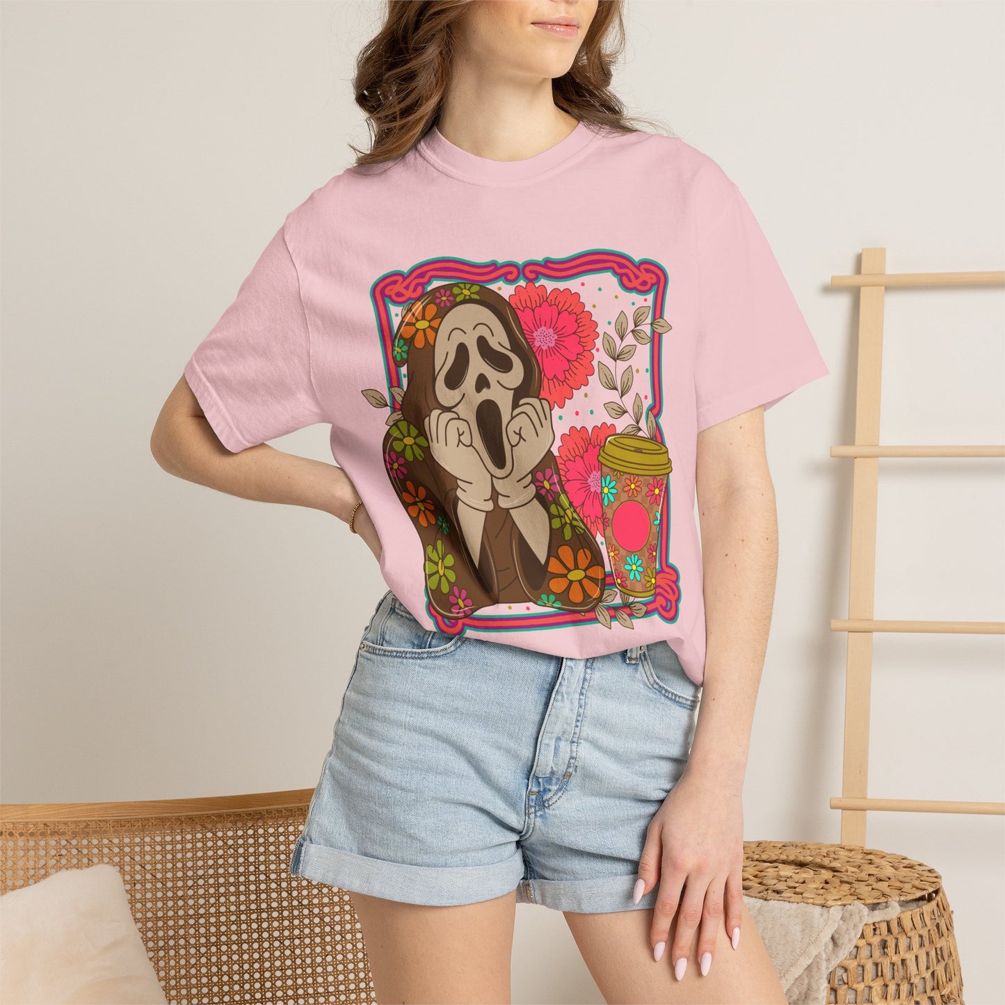Screaming Floral Coffee T-Shirt — Retro Ghostface Graphic Tee