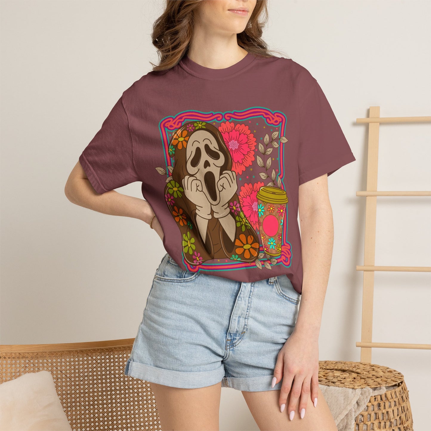Screaming Floral Coffee T-Shirt — Retro Ghostface Graphic Tee