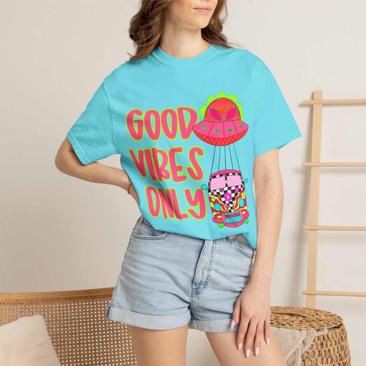 Good Vibes Only T-Shirt — Retro Psychedelic UFO Van Graphic Tee