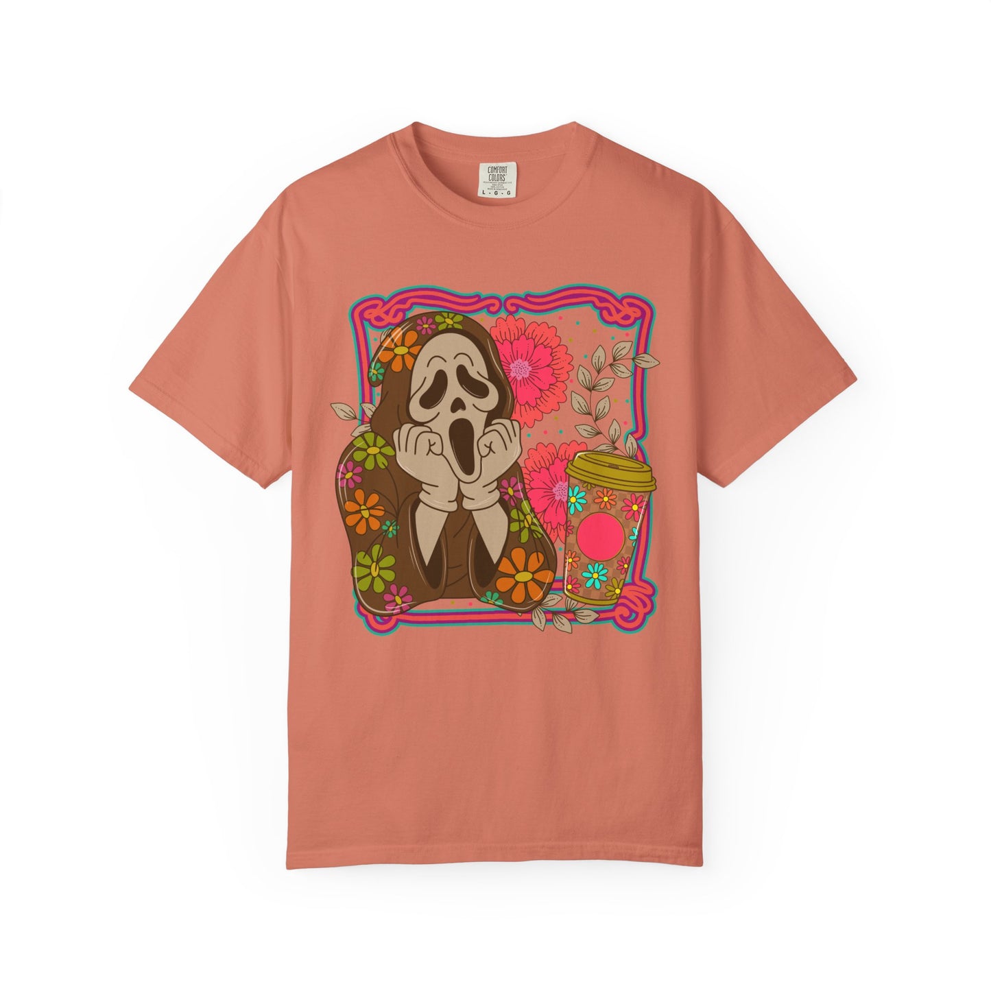 Screaming Floral Coffee T-Shirt — Retro Ghostface Graphic Tee
