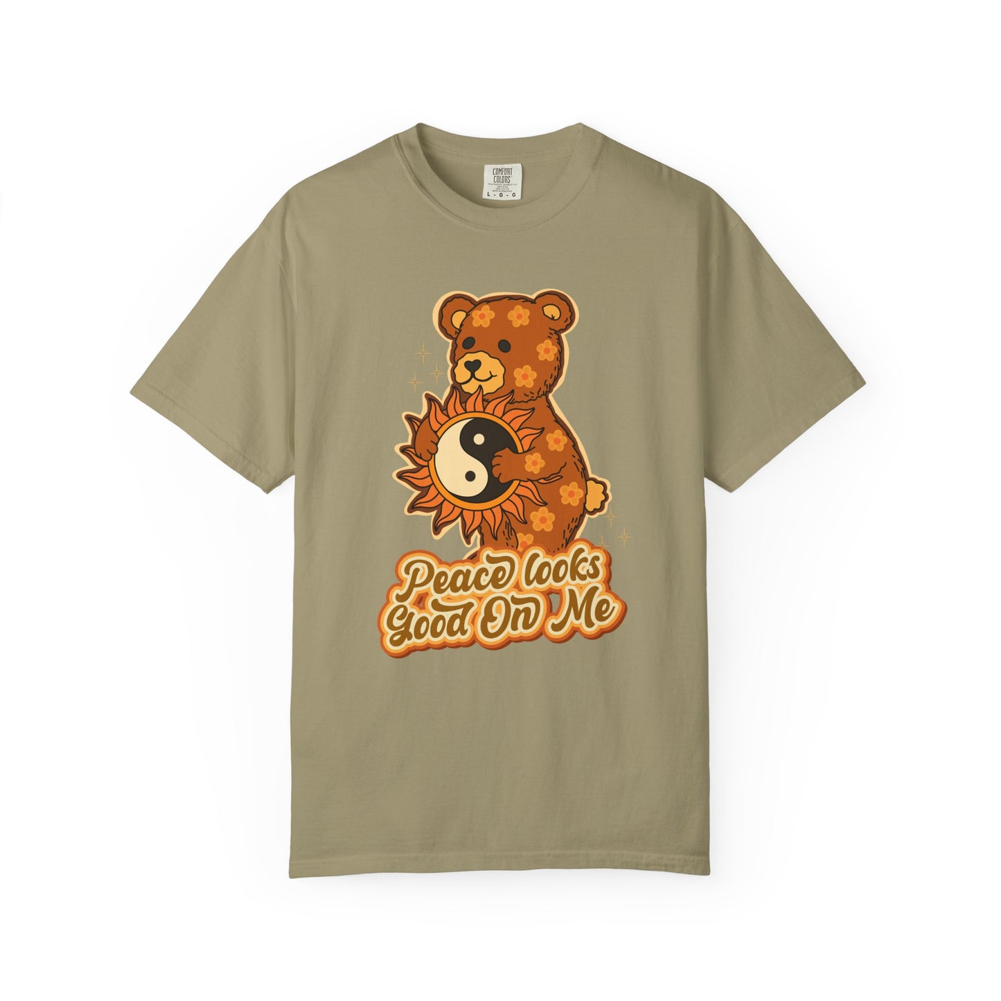 Peace Looks Good On Me T-Shirt — Retro Teddy Bear Yin Yang Tee