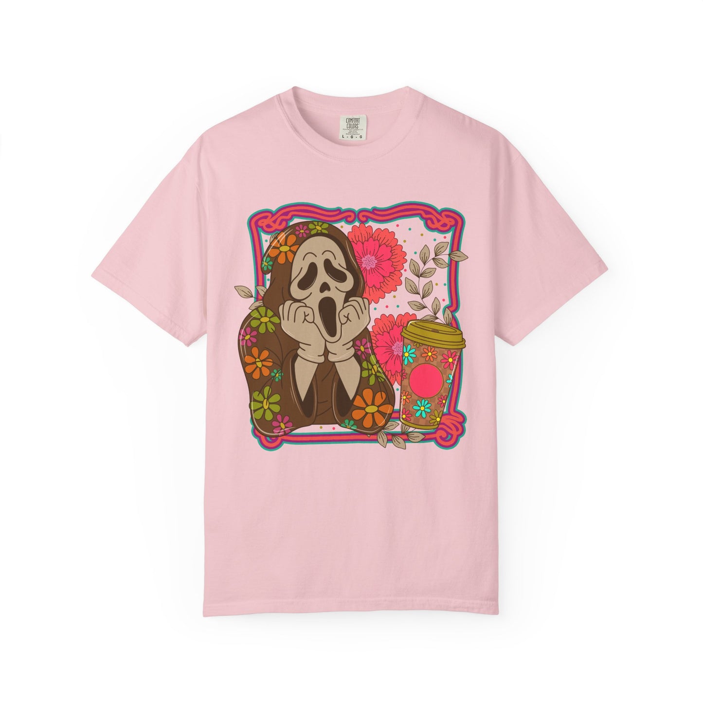 Screaming Floral Coffee T-Shirt — Retro Ghostface Graphic Tee