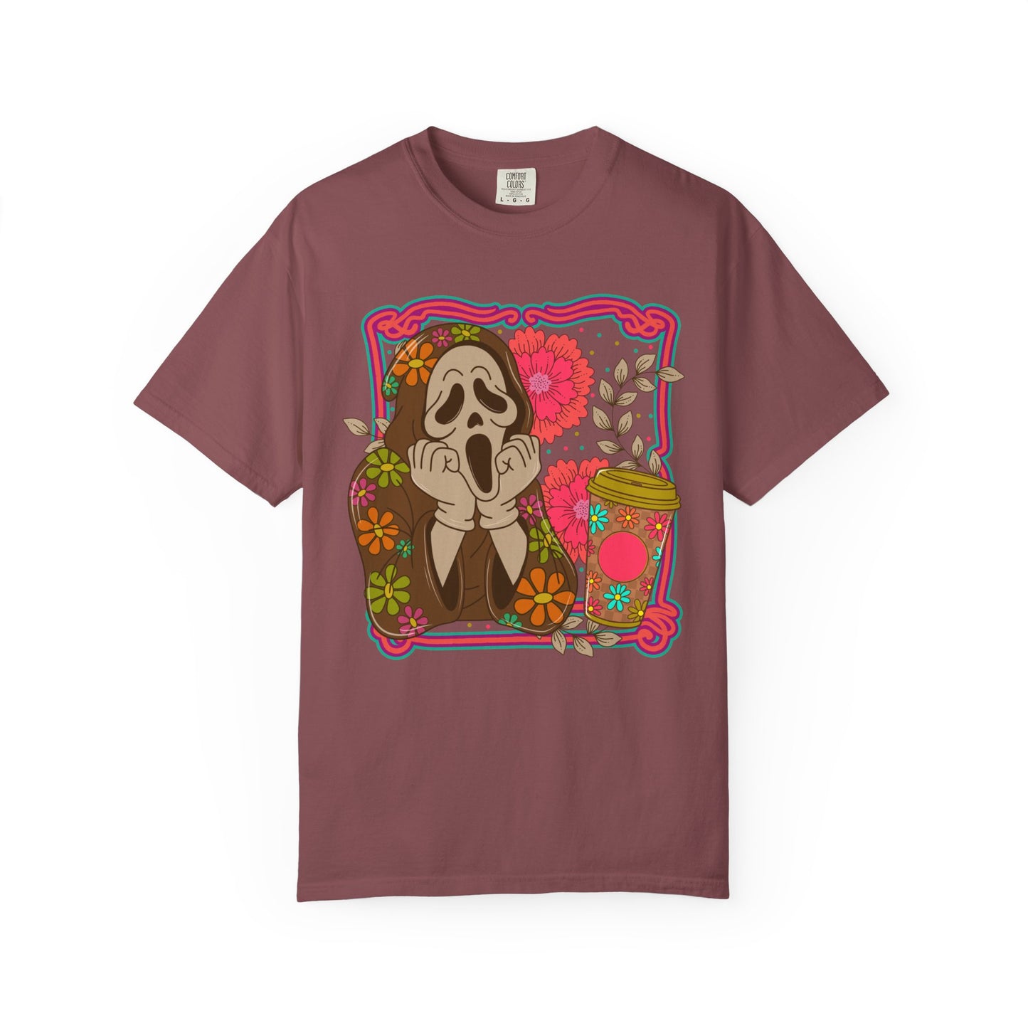 Screaming Floral Coffee T-Shirt — Retro Ghostface Graphic Tee