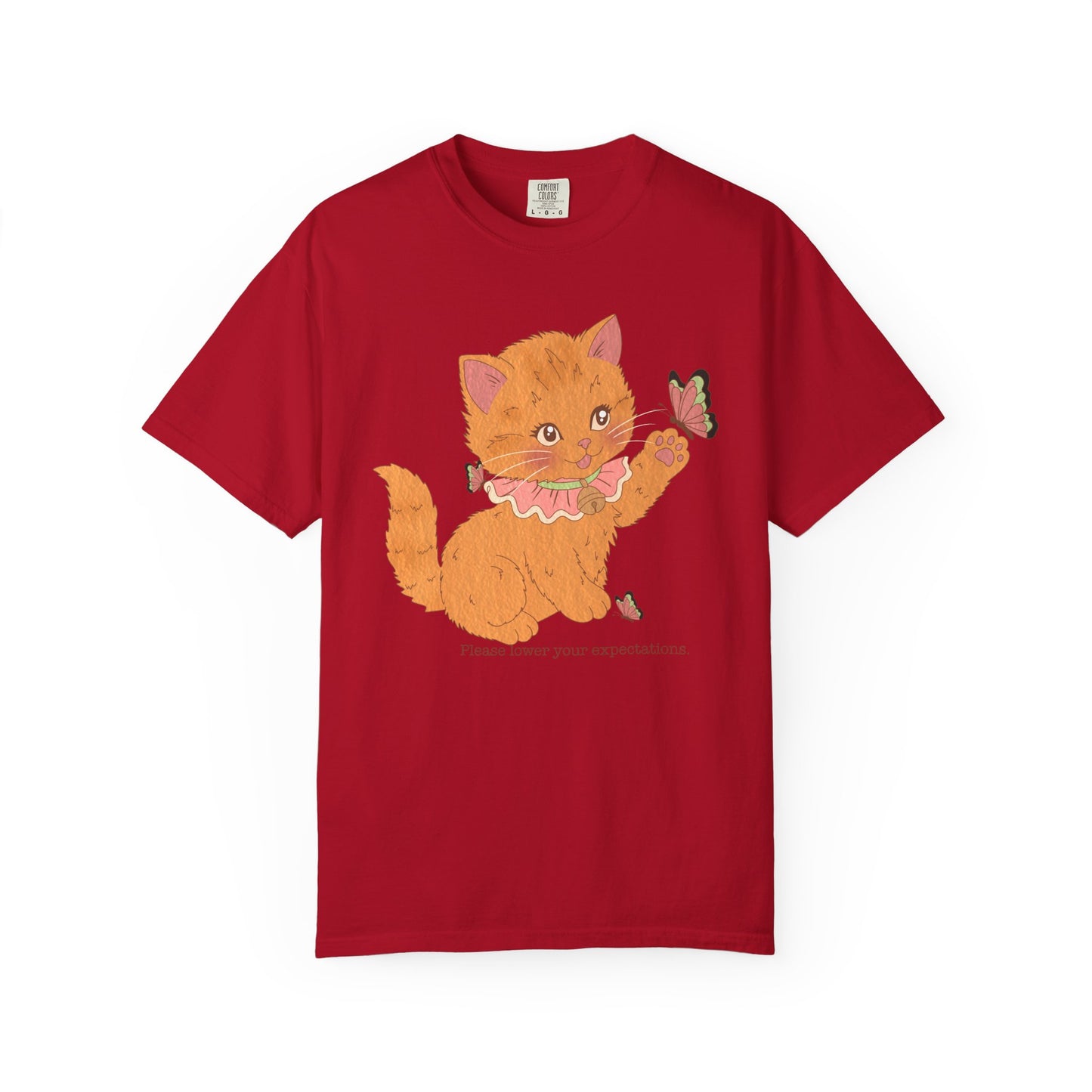 Cute Orange Kitten T-Shirt — 'Please lower your expectations' Graphic Tee