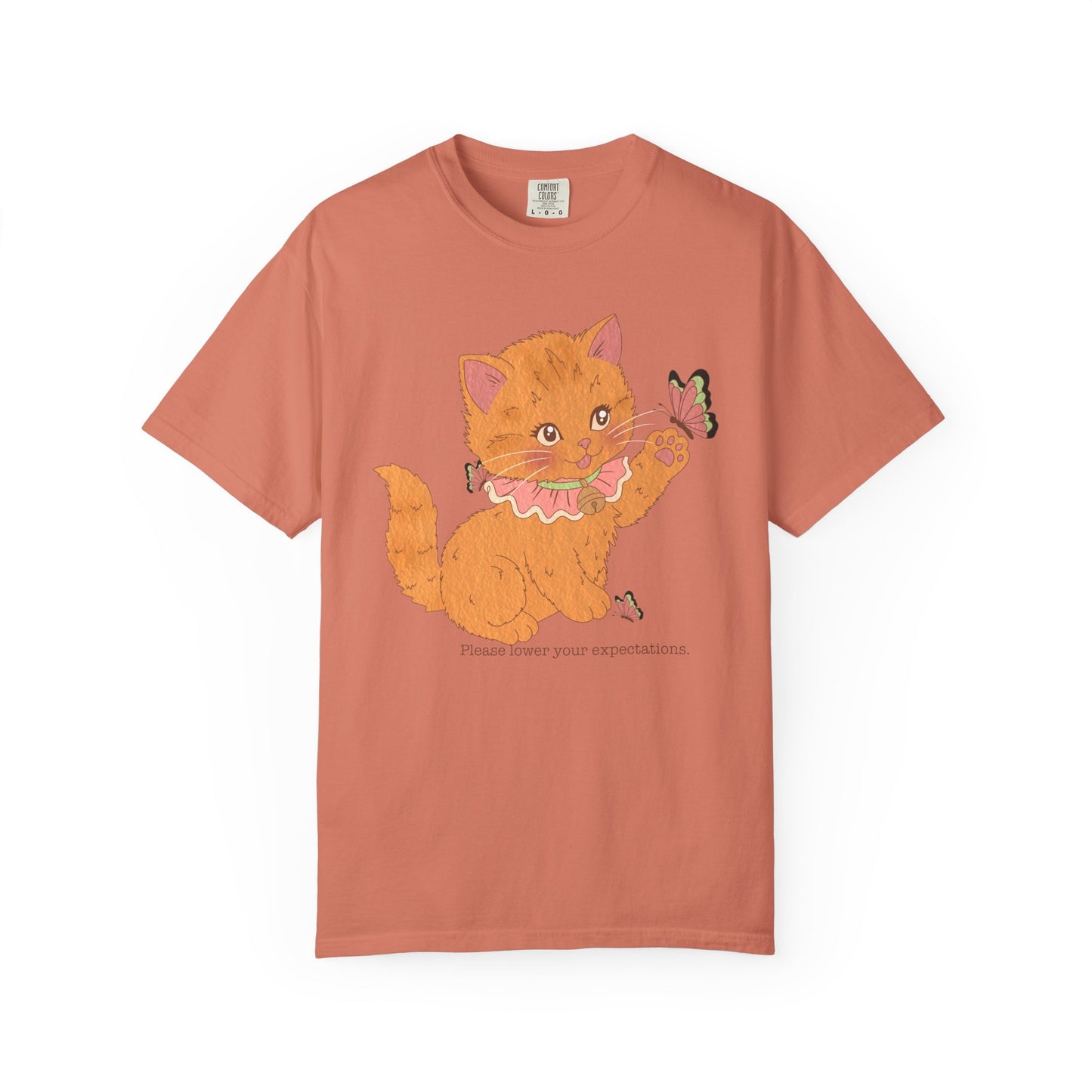 Cute Orange Kitten T-Shirt — 'Please lower your expectations' Graphic Tee