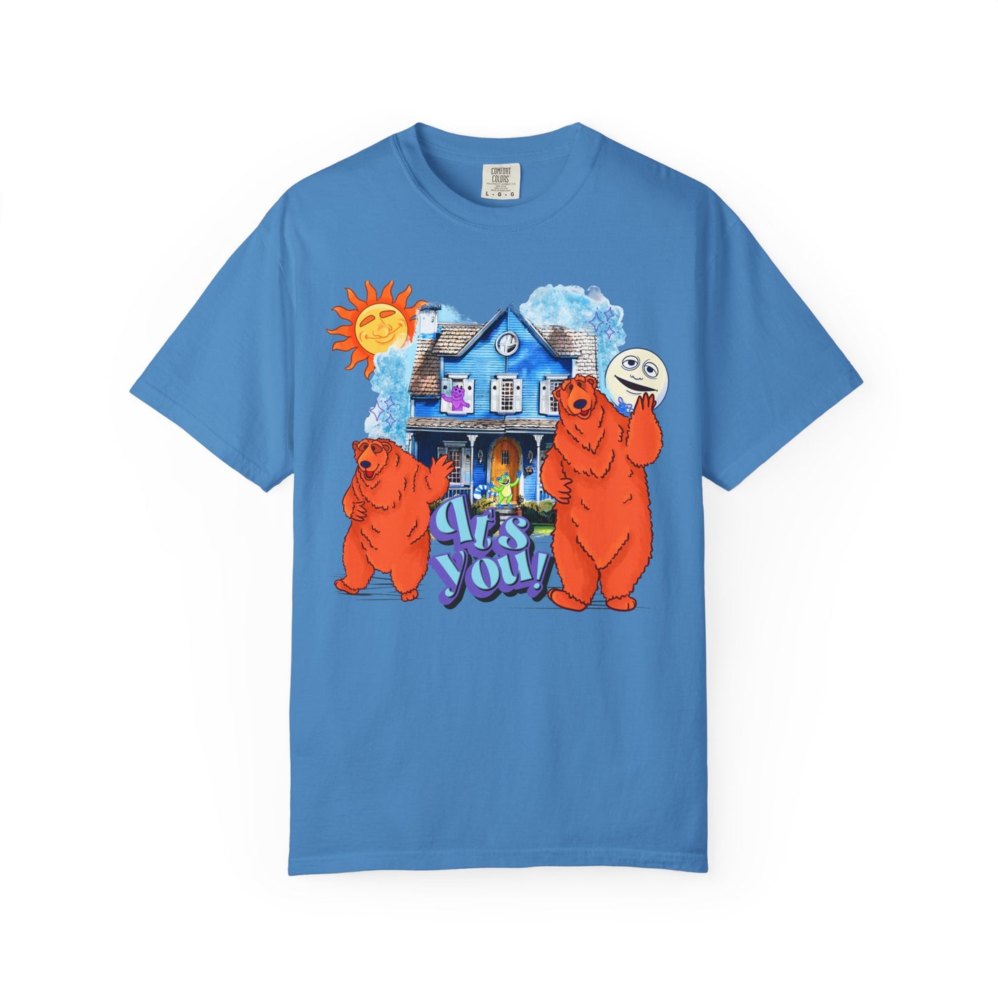 Bear House Graphic T-Shirt — "Call You" Retro Cartoon Design