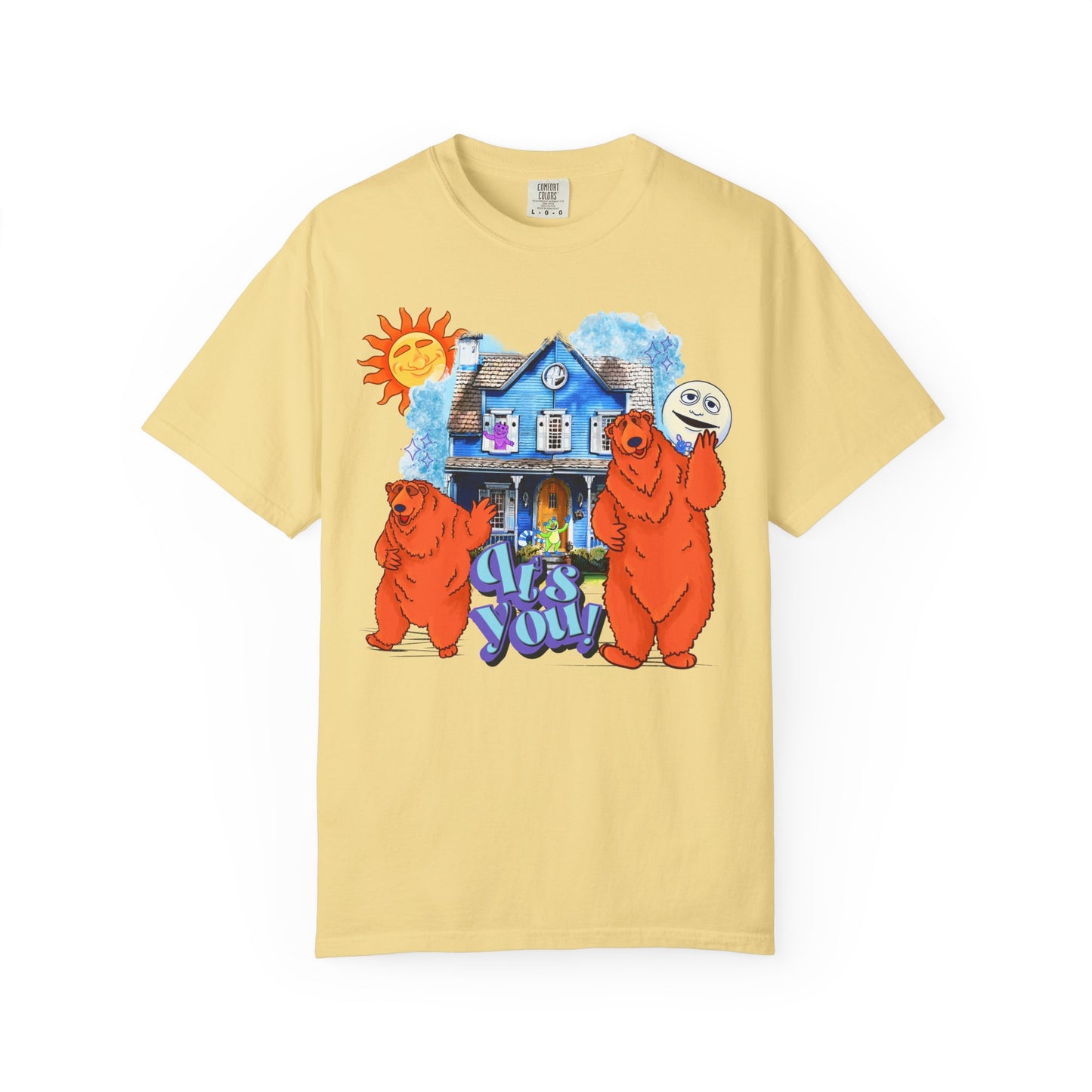 Bear House Graphic T-Shirt — "Call You" Retro Cartoon Design