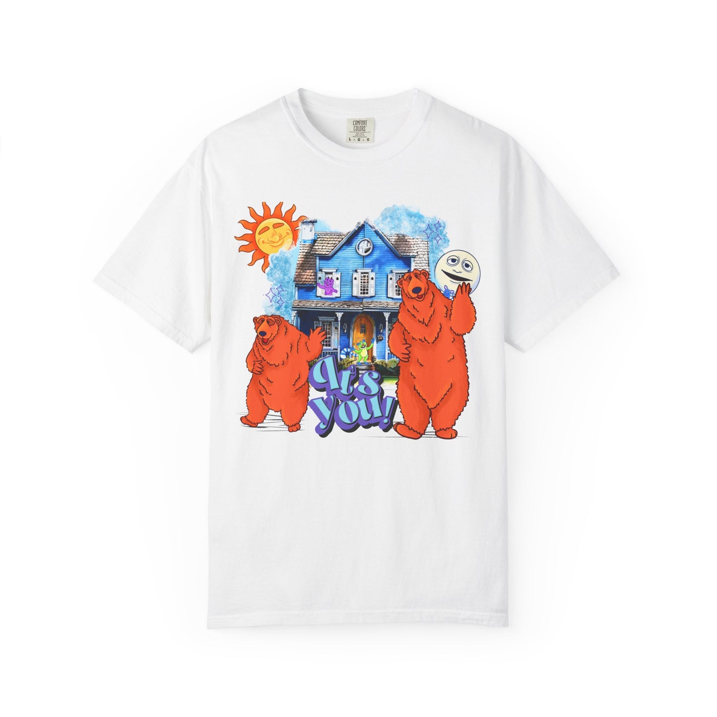 Bear House Graphic T-Shirt — "Call You" Retro Cartoon Design