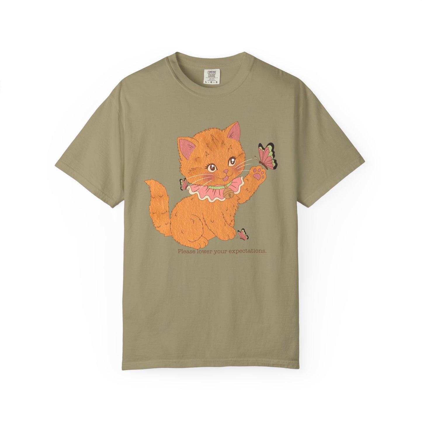 Cute Orange Kitten T-Shirt — 'Please lower your expectations' Graphic Tee