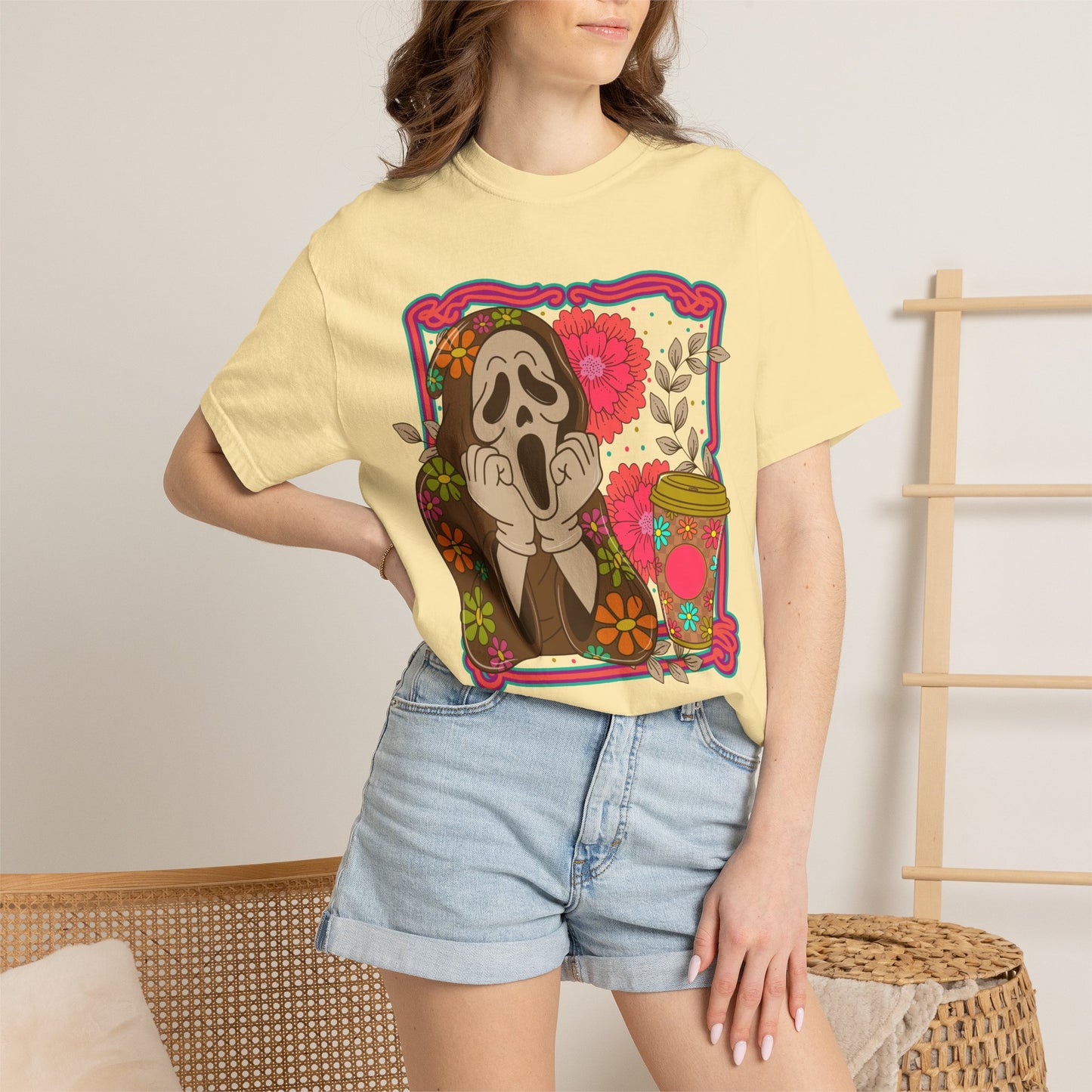 Screaming Floral Coffee T-Shirt — Retro Ghostface Graphic Tee