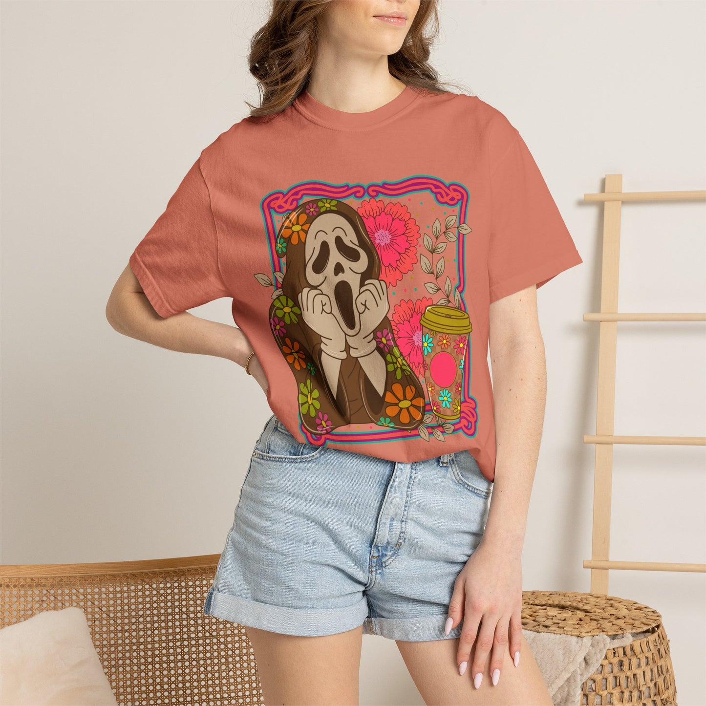 Screaming Floral Coffee T-Shirt — Retro Ghostface Graphic Tee