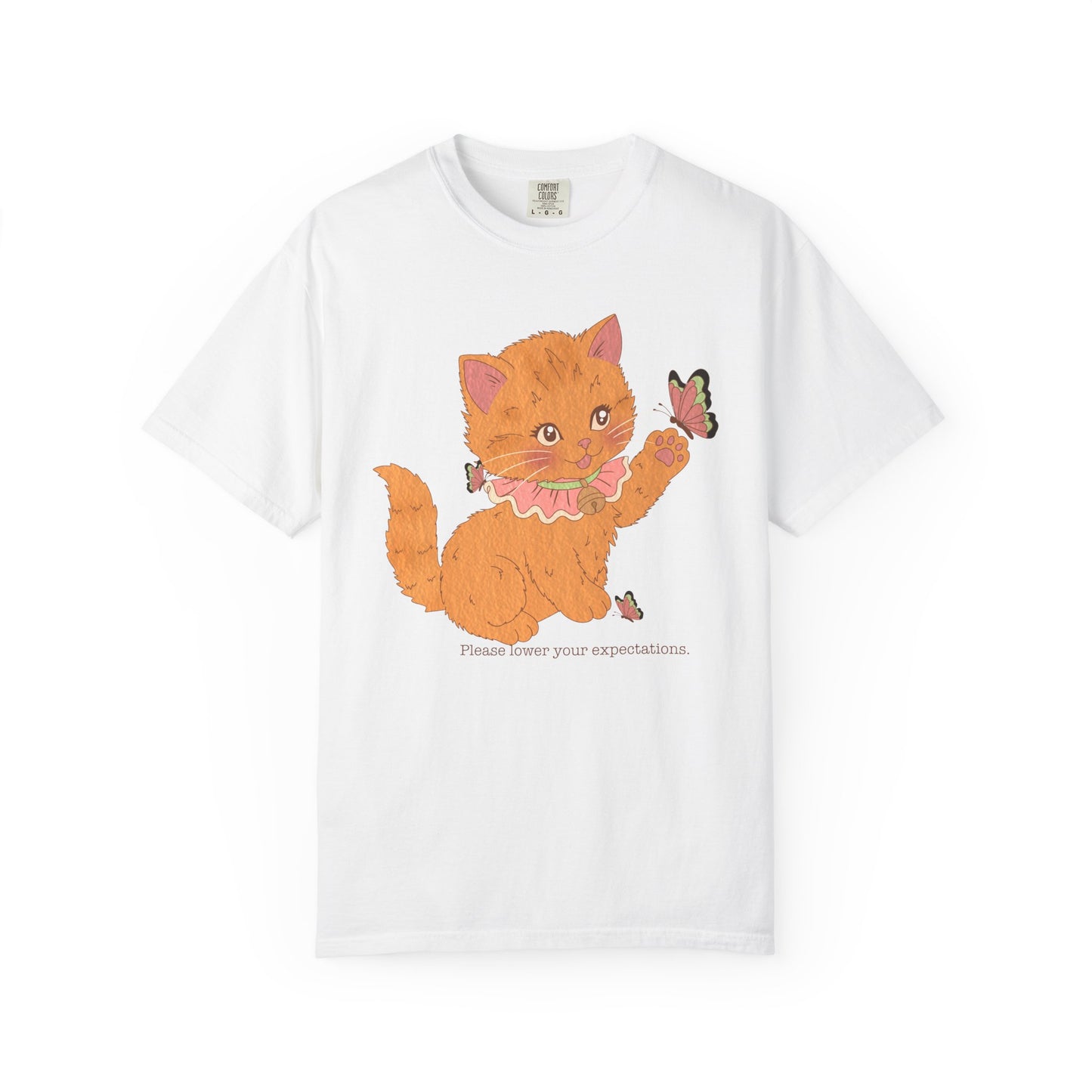 Cute Orange Kitten T-Shirt — 'Please lower your expectations' Graphic Tee
