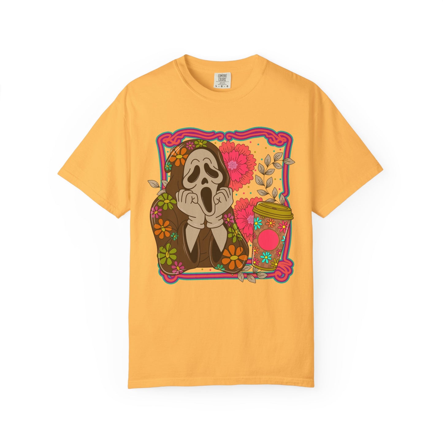 Screaming Floral Coffee T-Shirt — Retro Ghostface Graphic Tee