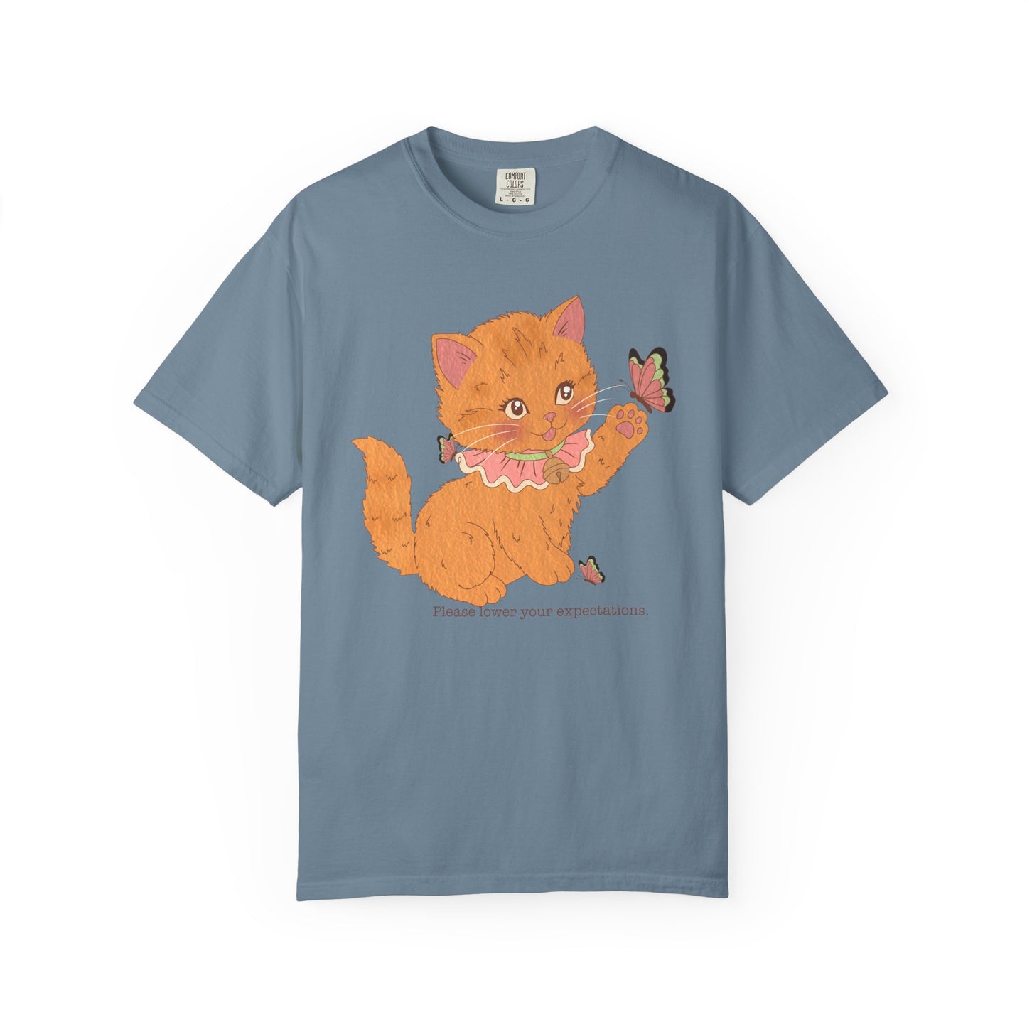 Cute Orange Kitten T-Shirt — 'Please lower your expectations' Graphic Tee