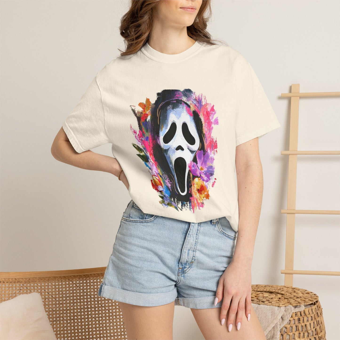 Scream Mask Floral T-Shirt — Horror Floral Graphic Tee